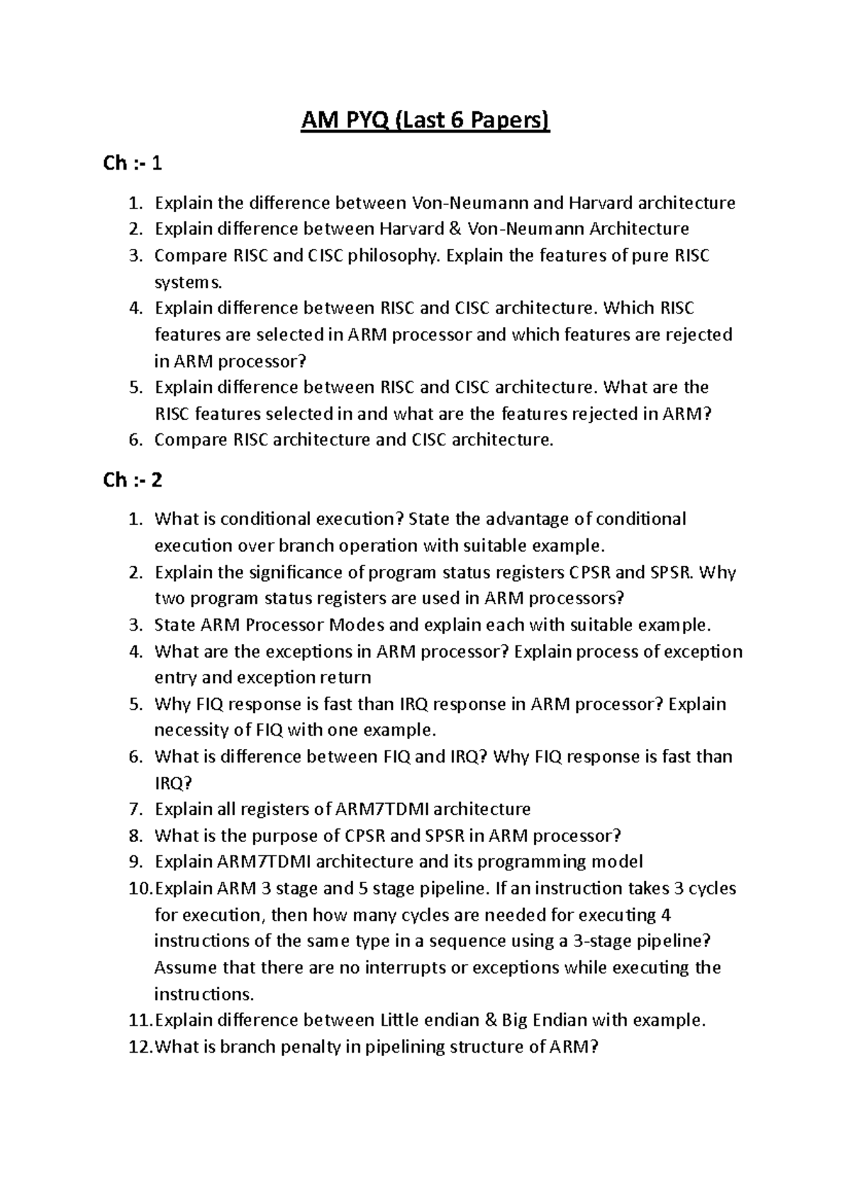 Advance Microcontroller PYQ - AM PYQ (Last 6 Papers) Ch :- 1 Explain ...