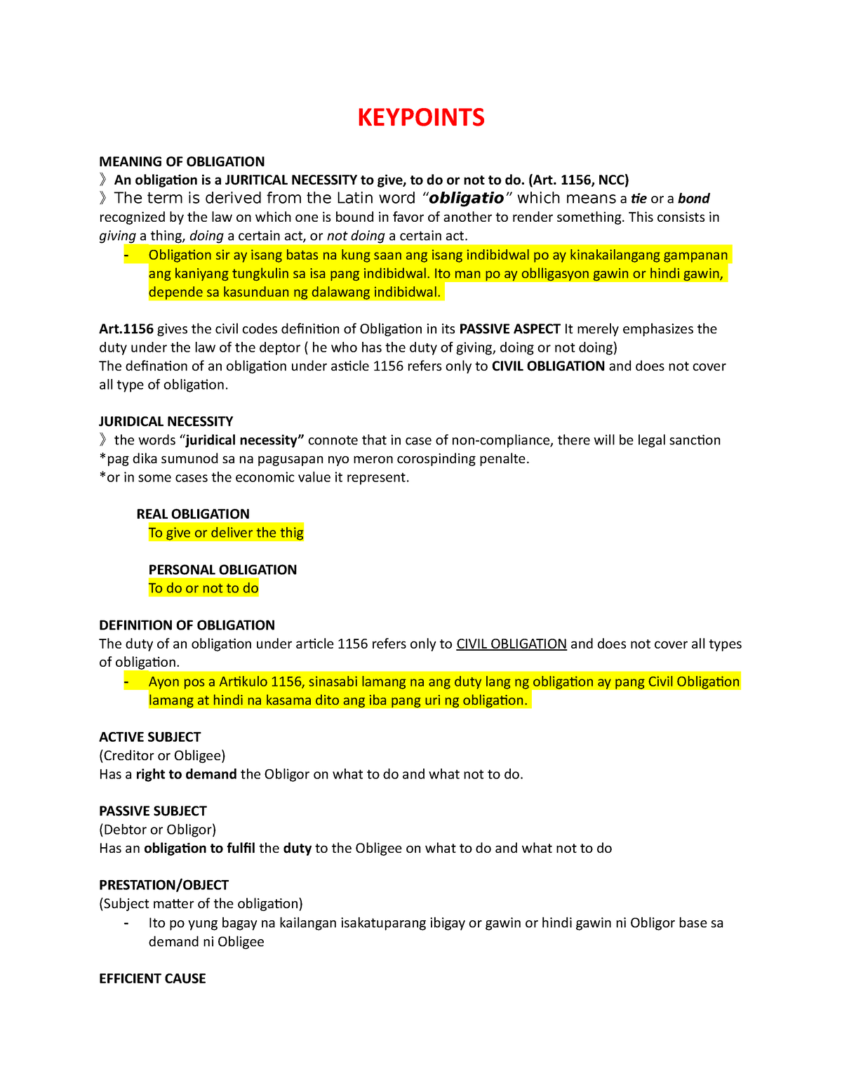 Reviewer-for- Oblicon - KEYPOINTS MEANING OF OBLIGATION 》An Obligation ...