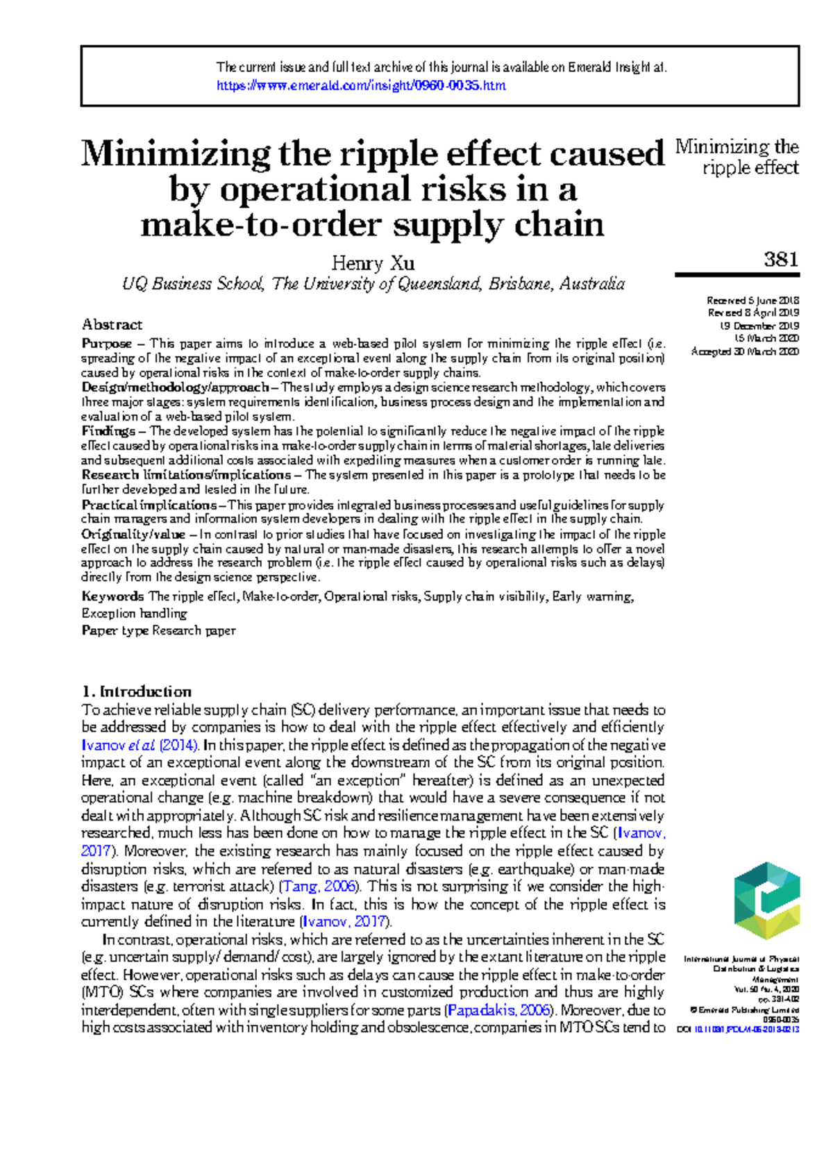 7316Minimizing the ripple effect - spreading of the negative impact of ...