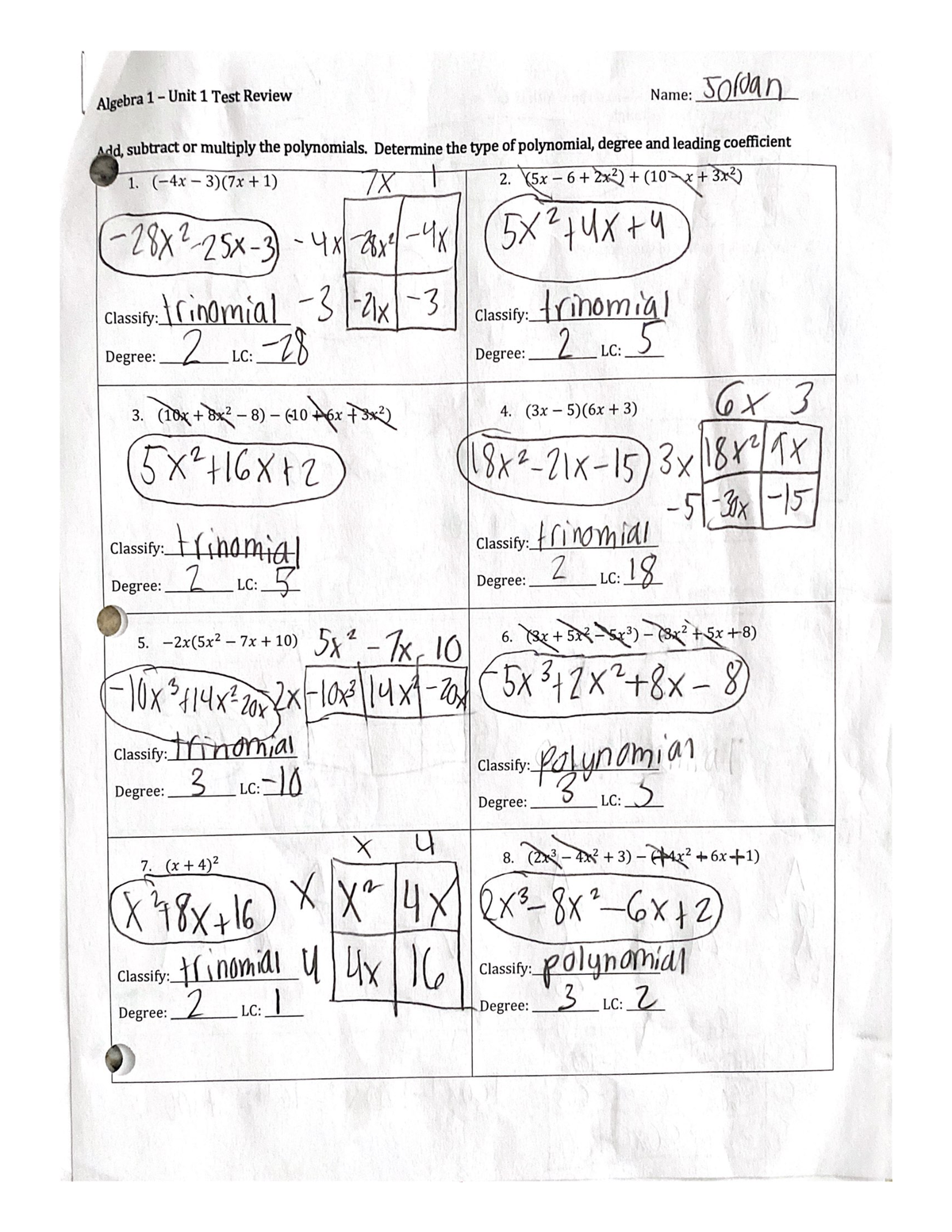 Algebra 1 - Unit 1 Test Review - MATH 1111 - Studocu