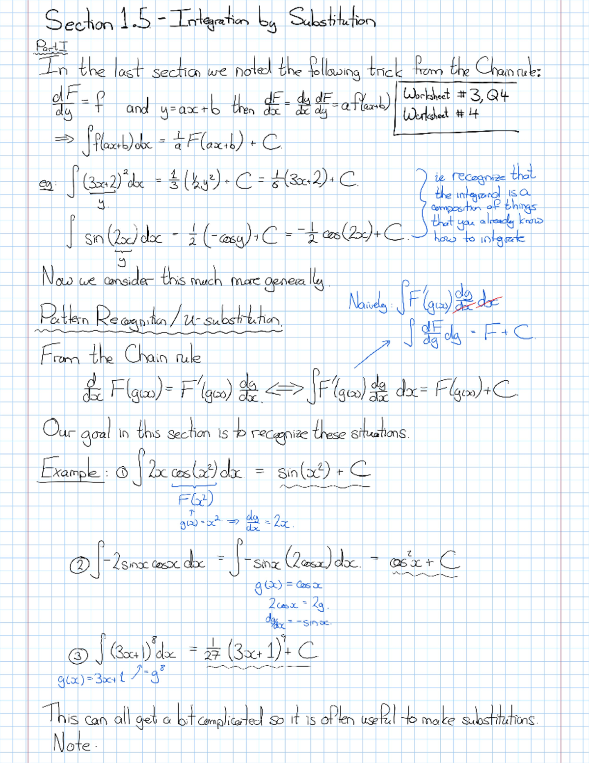 Section 1.5 Integration By Substitution - Math 1001 - Studocu