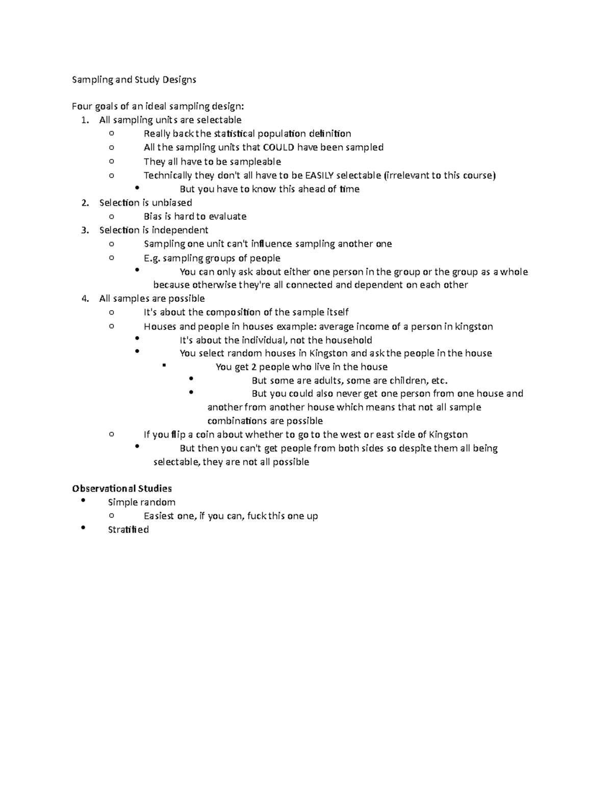 PSYC 202 - Lecture 3 - Sampling and Study Designs Four goals of an ...