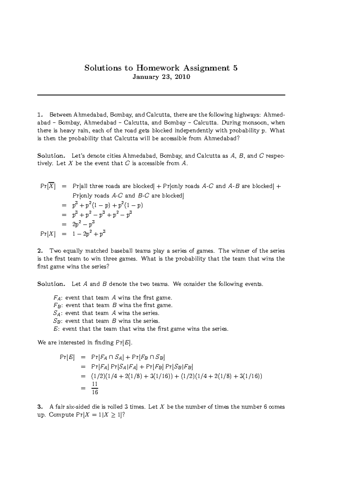 S5 - Homework Solutions - Solutions To Homework Assignment 5 January 23 ...