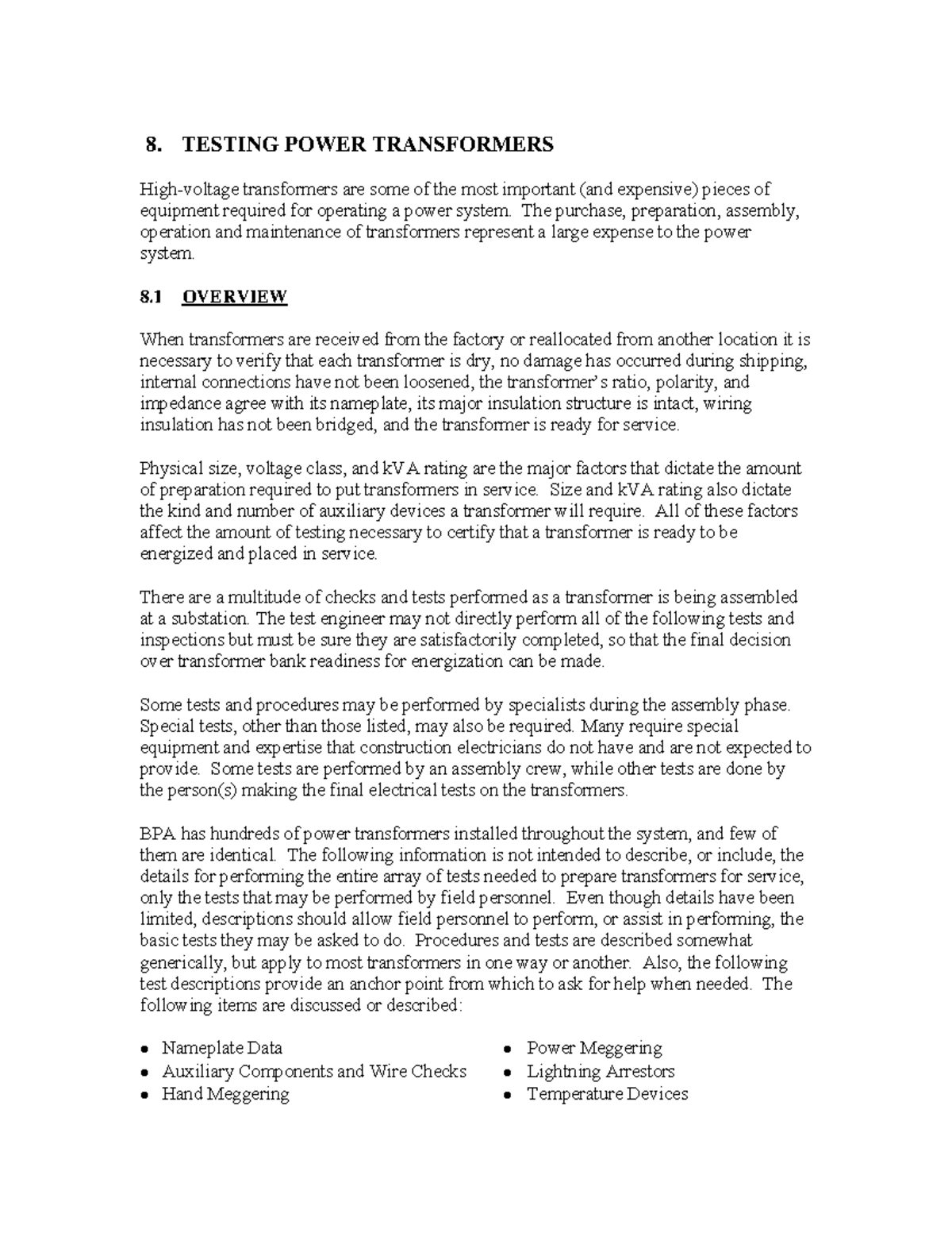 Substation Commissioning 1 - 8. TESTING POWER TRANSFORMERS High-voltage ...