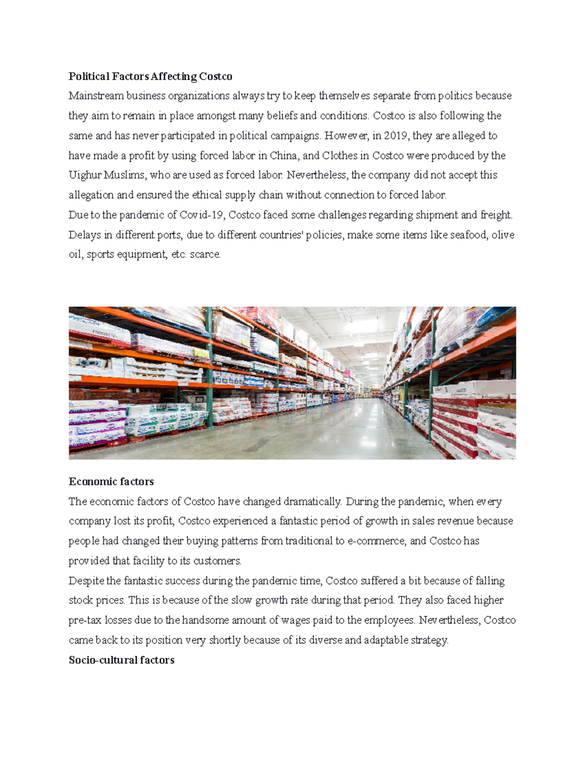 Analysis and industry comparison Political Factors Affecting Costco