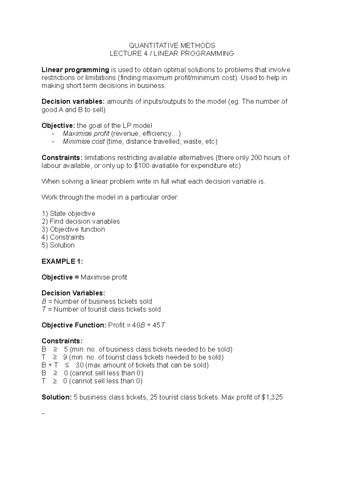 Quantitative Methods L4 - QUANTITATIVE METHODS LECTURE 4 LINEAR ...