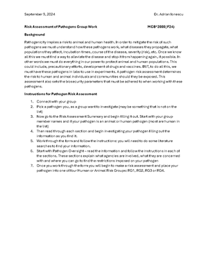 Example of Biosafety Risk Assessment (BSA) - Risk Assessment Summary ...