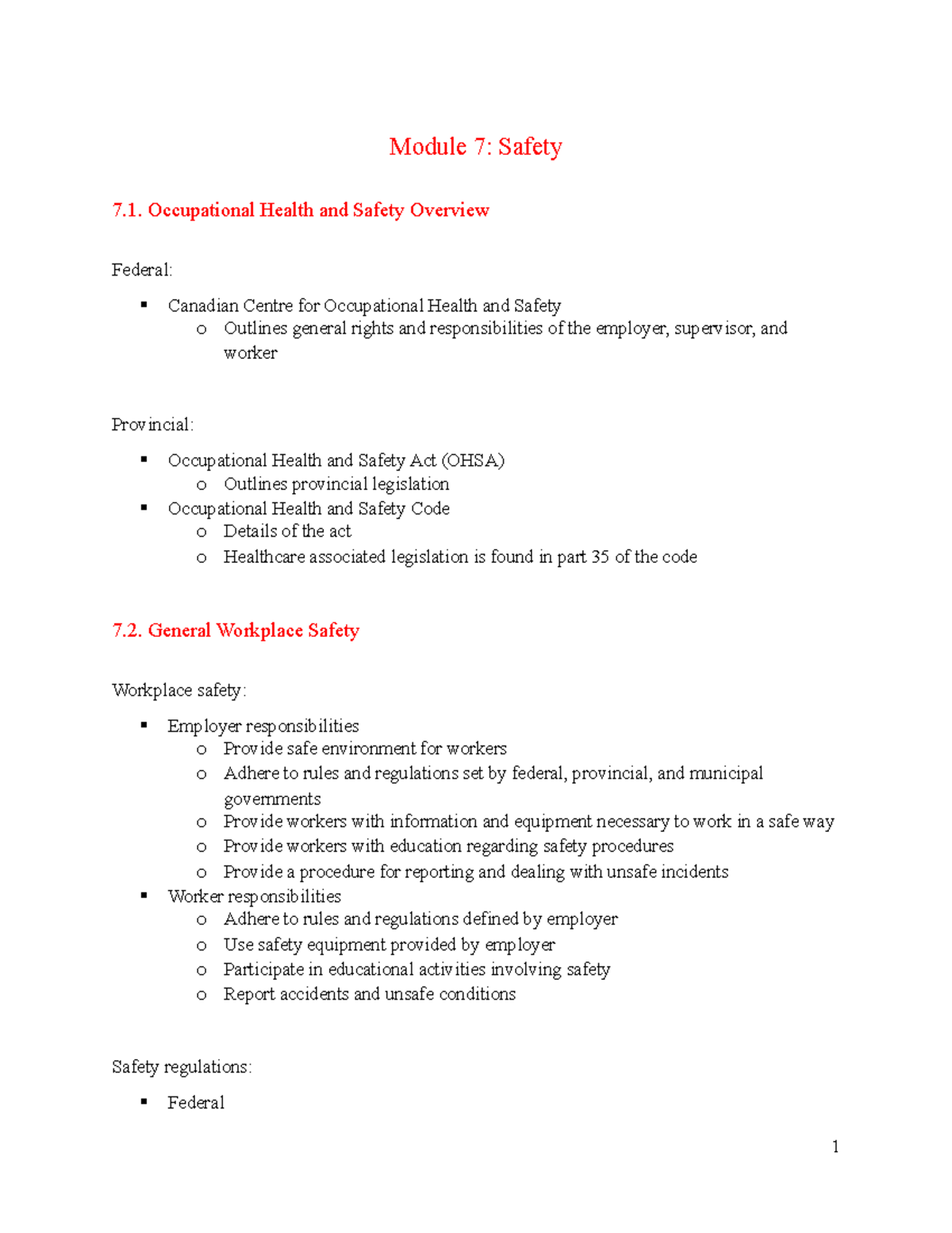 Module 7 Content - Lecture Notes 7 - Module 7: Safety 7. Occupational ...