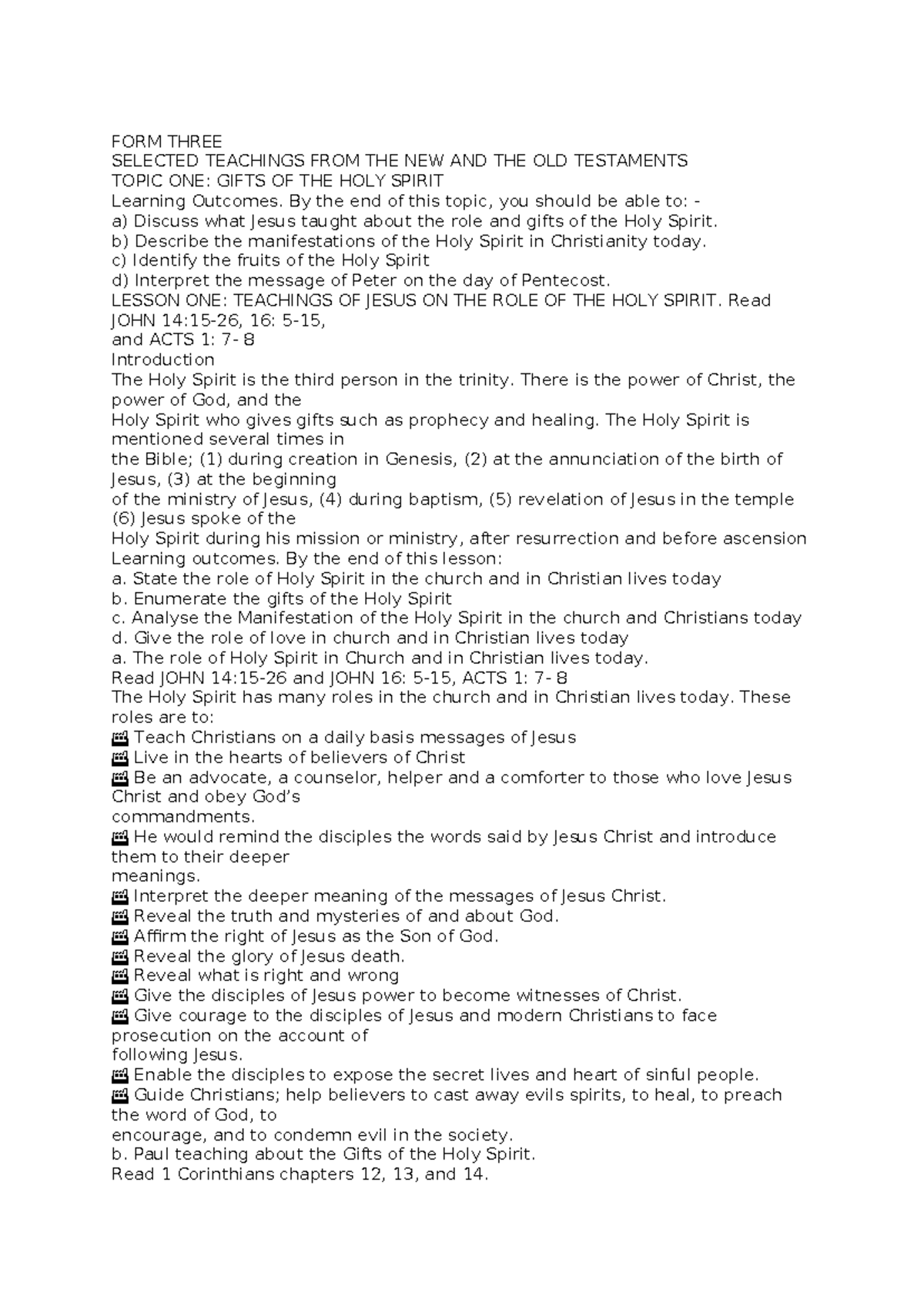 CRE F3 Notes - TYH - FORM THREE SELECTED TEACHINGS FROM THE NEW AND THE ...
