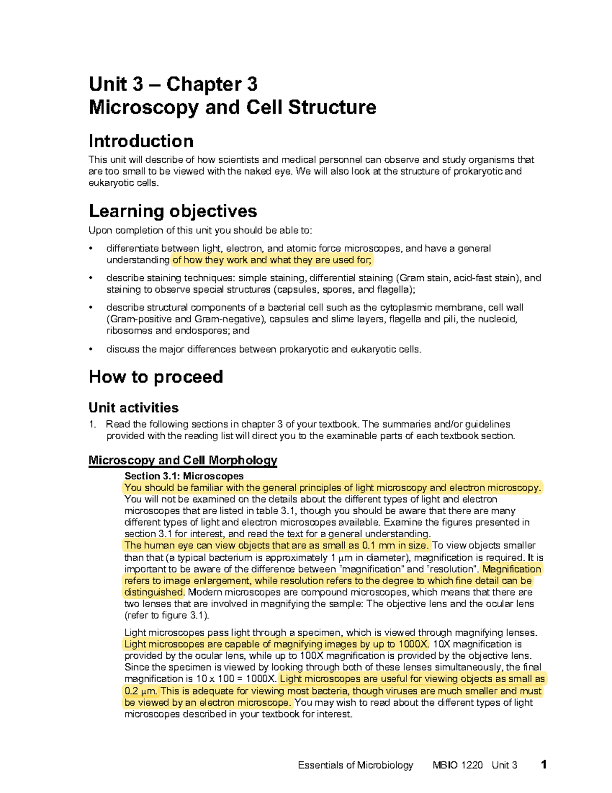 Unit3 9th Ed - Hand Notes 3 - Essentials Of Microbiology MBIO 1220 Unit ...