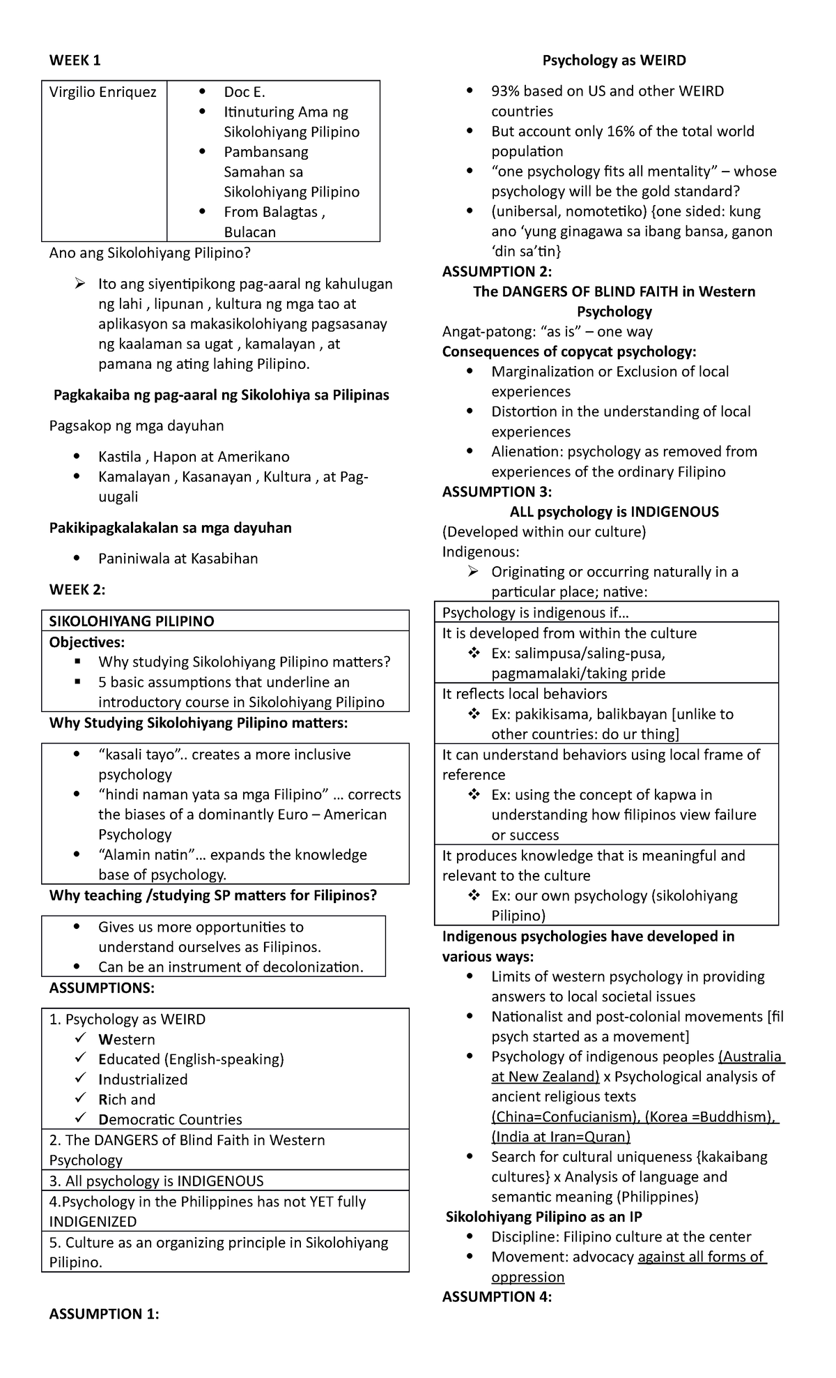 Midterm Reviewer - N/A - WEEK 1 Virgilio Enriquez Doc E. Itinuturing ...