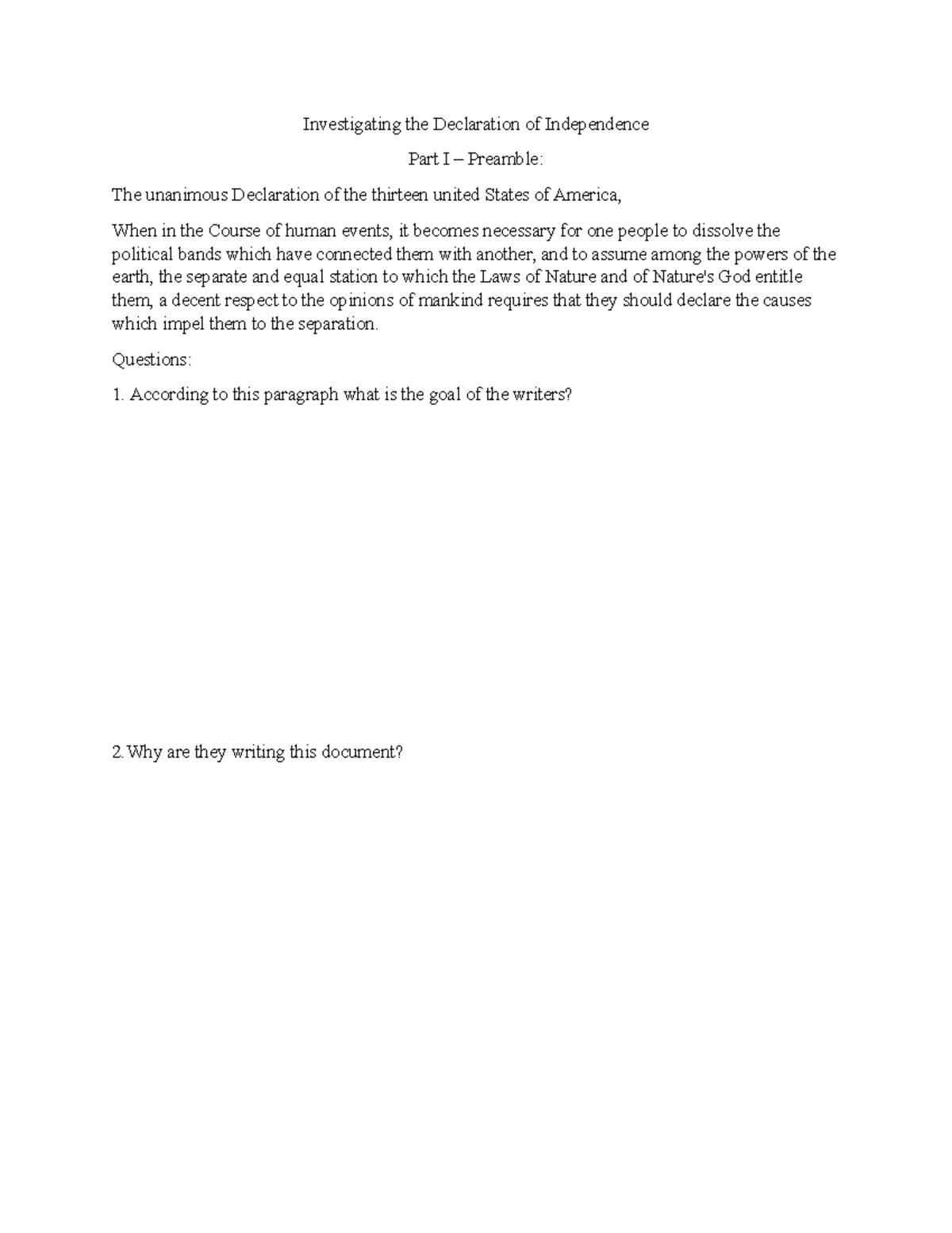 declaration of independence mini q background essay questions 1