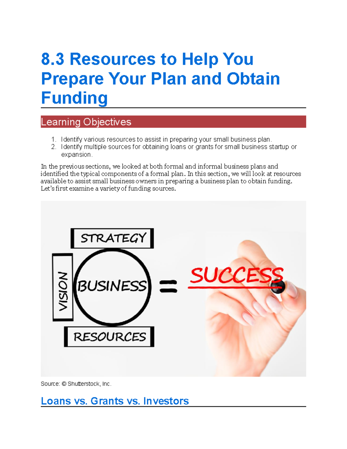 8.3 Resources to Help You Prepare Your Plan and Obtain Funding - 8 ...