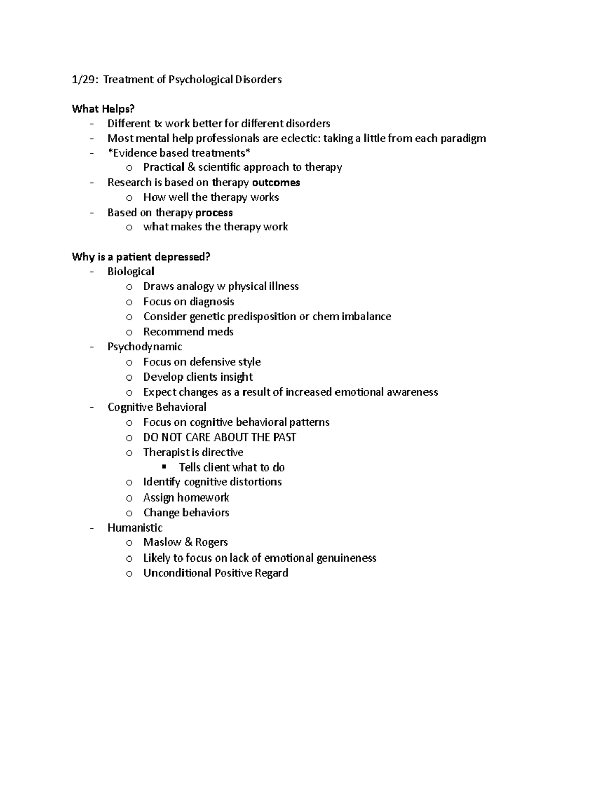 Abnormal Psych - Ch 3 - Professor Lyra Stein - 1/29: Treatment of ...