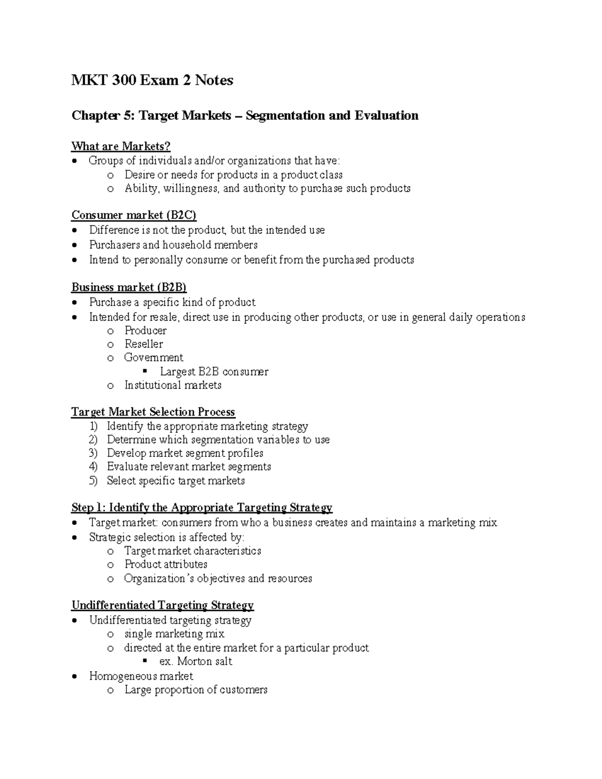 MKT 300 Lecture Notes For Exam 2 - MKT 300 Exam 2 Notes Chapter 5 ...