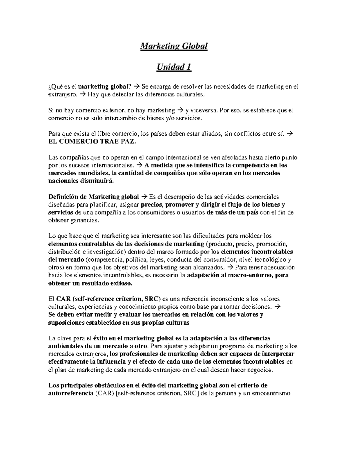 Resumen - Marketing Global - Marketing Global Unidad 1 ¿Qué es el ...