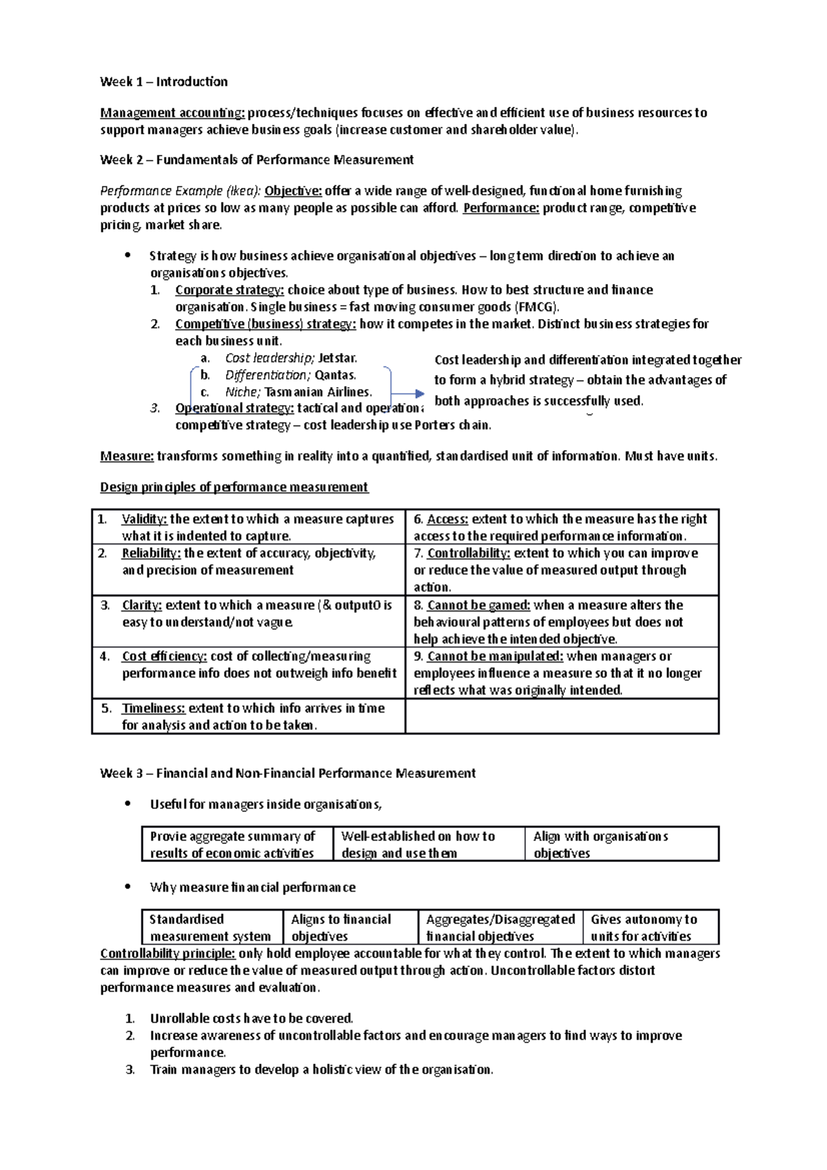 IDC Final Notes Week 1 Introduction Management accounting process