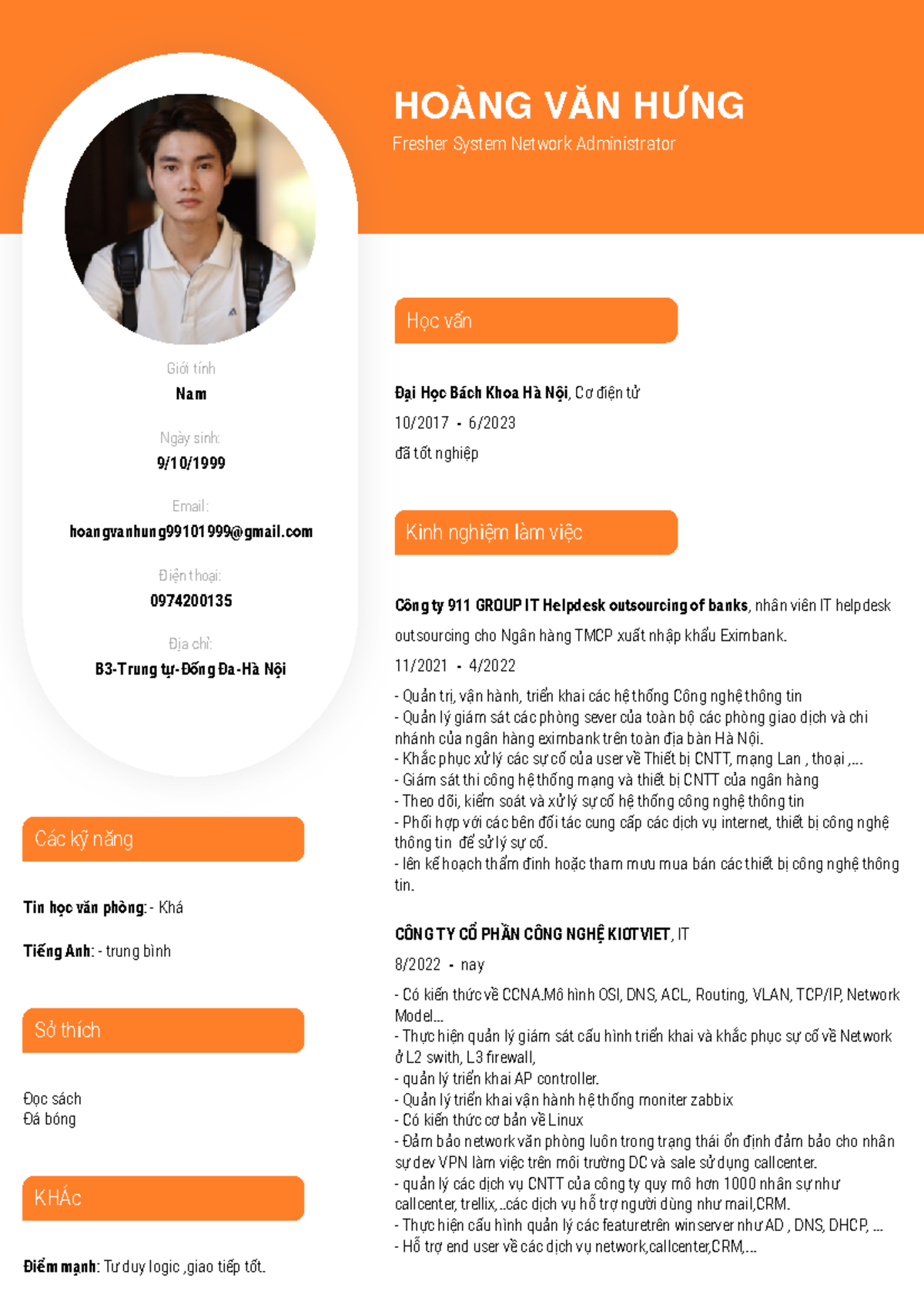 Hoang Van Hung Top CV - adc - Các kỹ năng Tin học văn phòng: - Khá ...