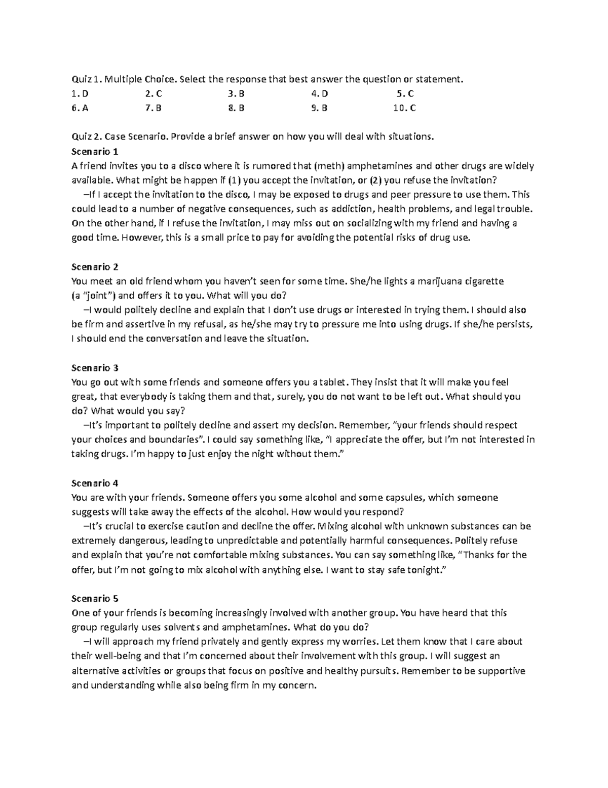 CWTS module 6 Drug abuse prevention and control Quiz 1. Multiple