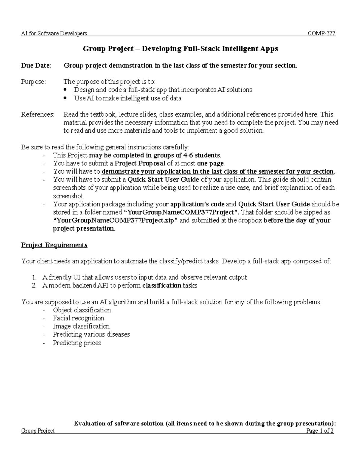COMP 377 Group Project - AI for Software Developers COMP- Group Project ...