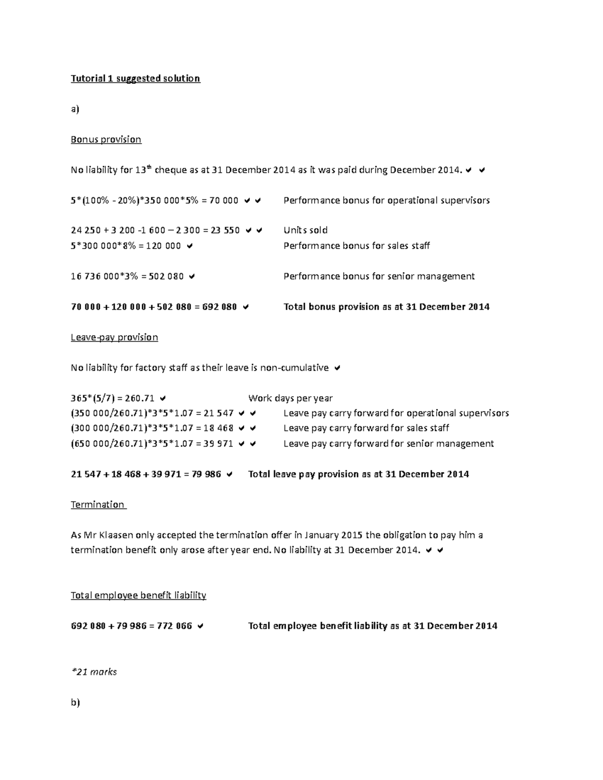 Tutorial 1 solution Tutorial 1 suggested solution a) Bonus provision