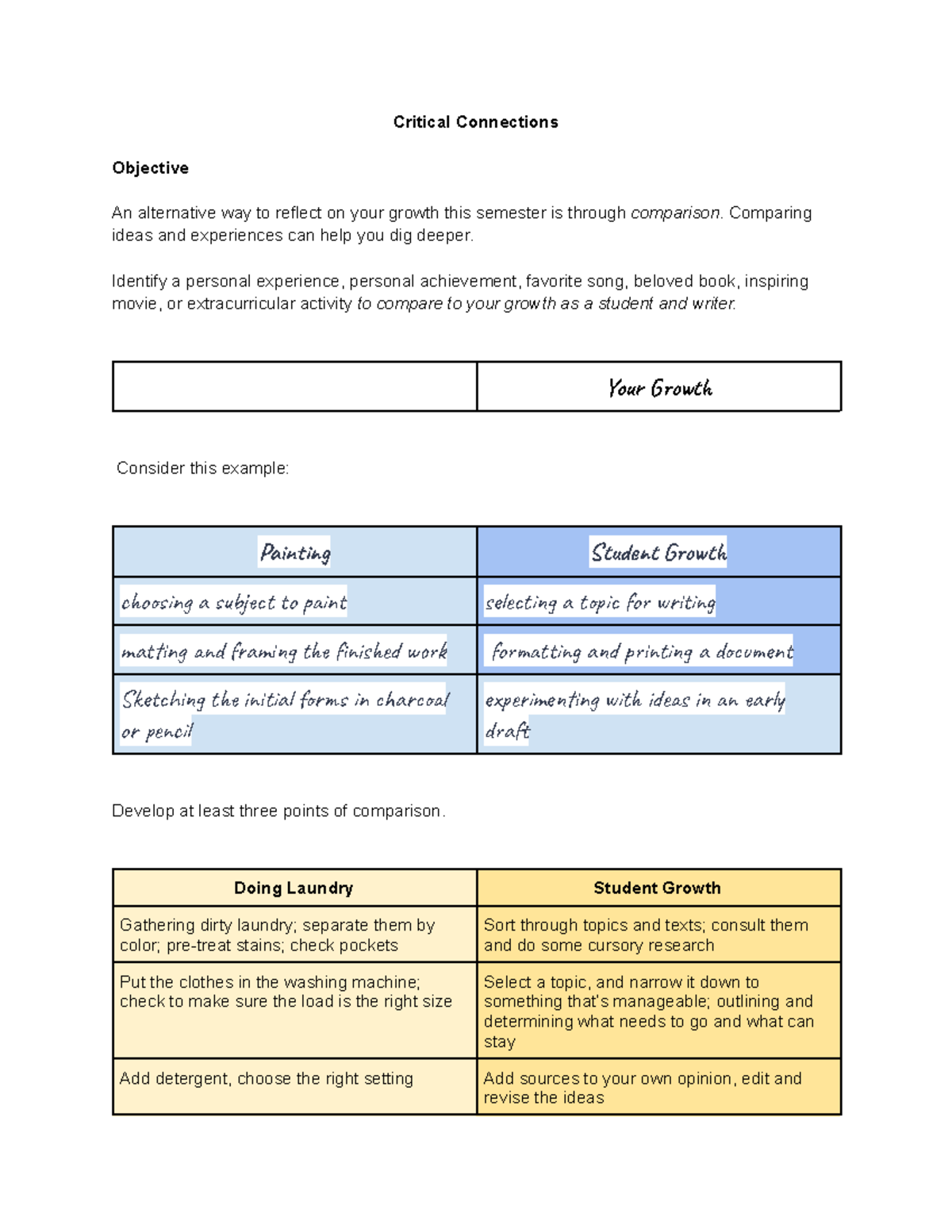 Critical Connections - Work - Critical Connections Objective An ...