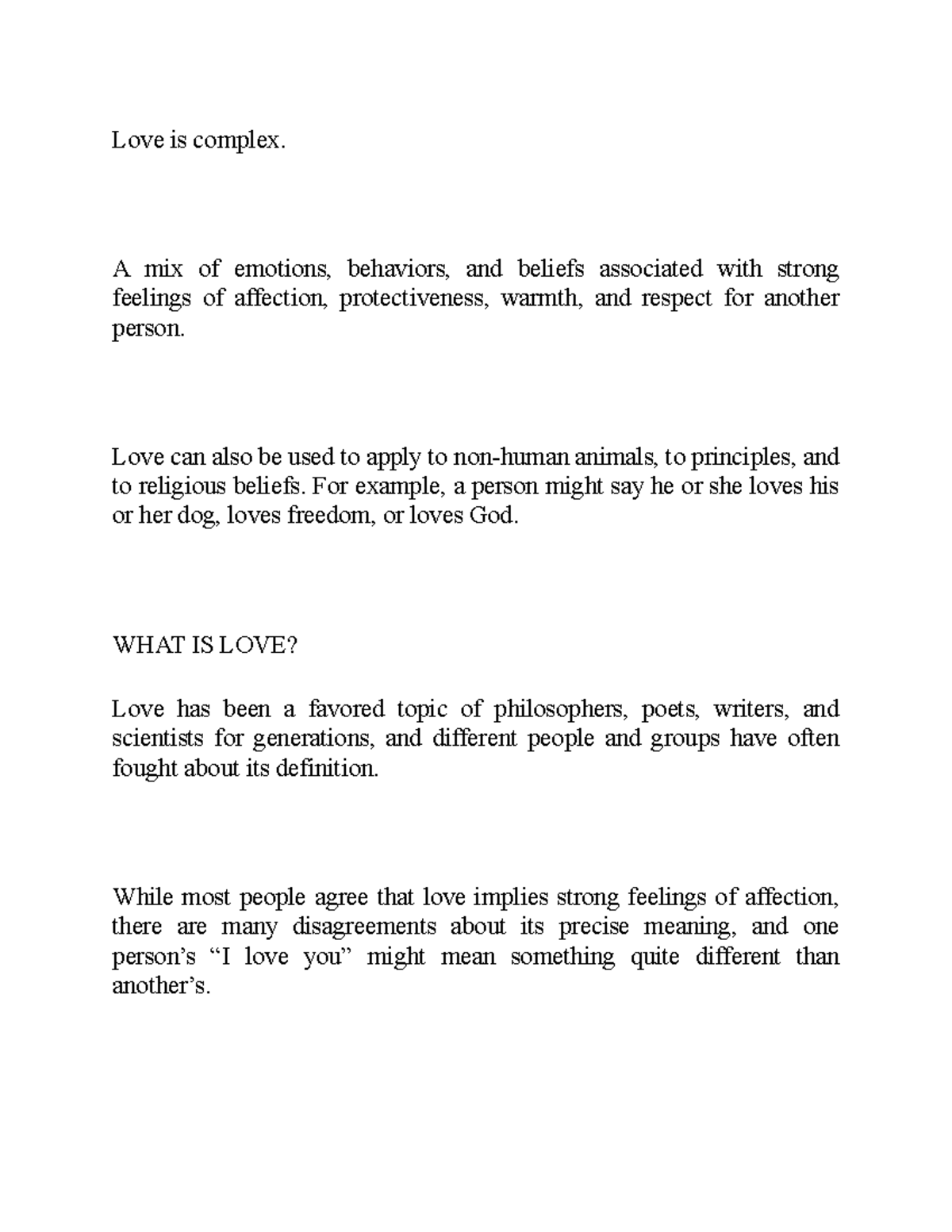 Labaaaan - Lecture notes 1 - Love is complex. A mix of emotions ...