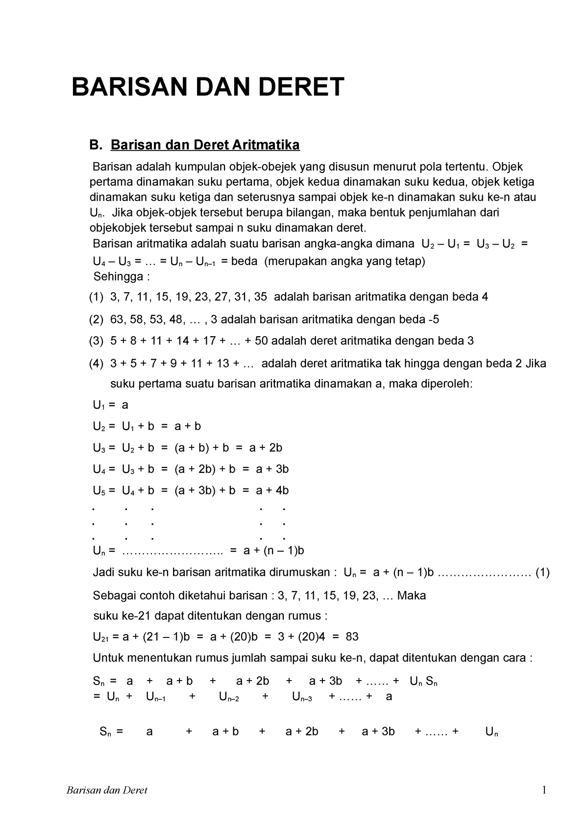 03-Barisan Dan Deret Aritmatika - BARISAN DAN DERET B. Barisan Dan ...