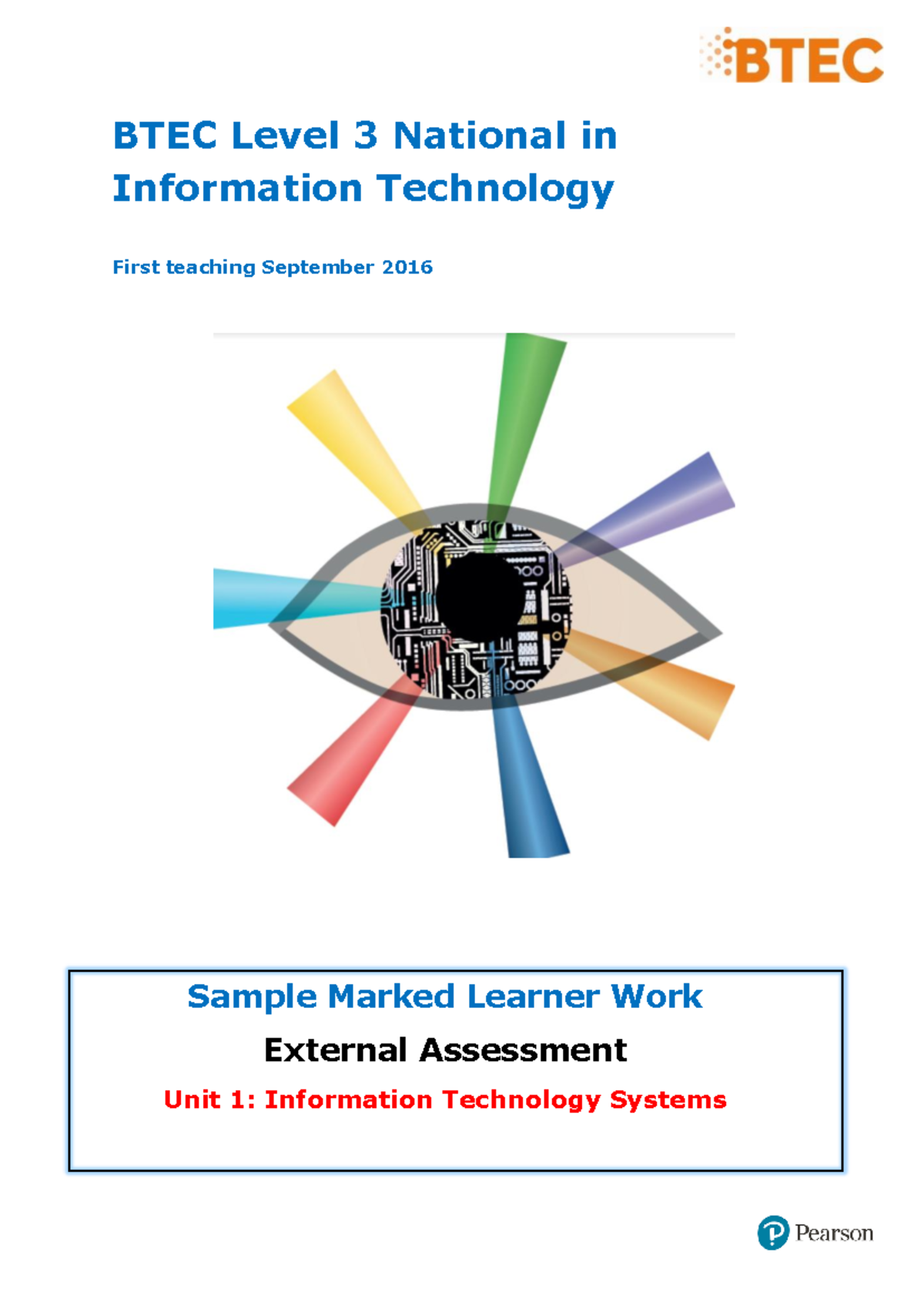 Unit 1 External Sample Marked Learner Work IT - BTEC Level 3 National ...