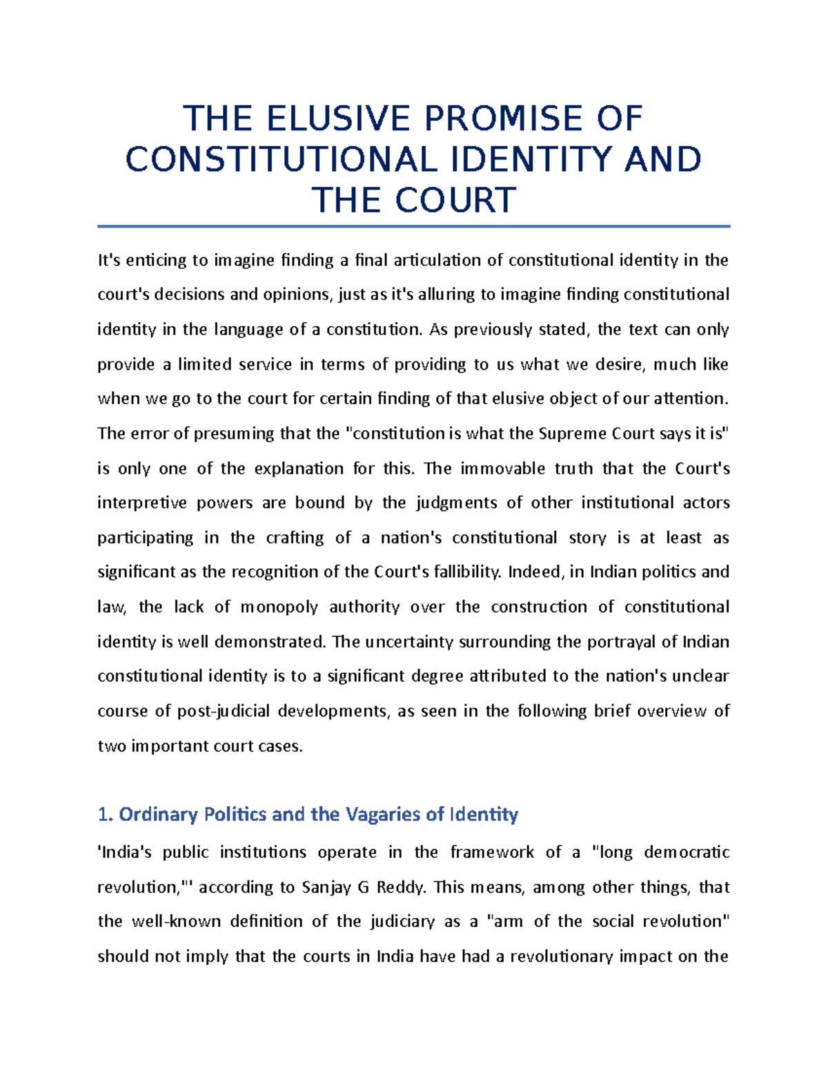 THE Elusive Promise OF Constitutional Identity AND THE Court - THE ...