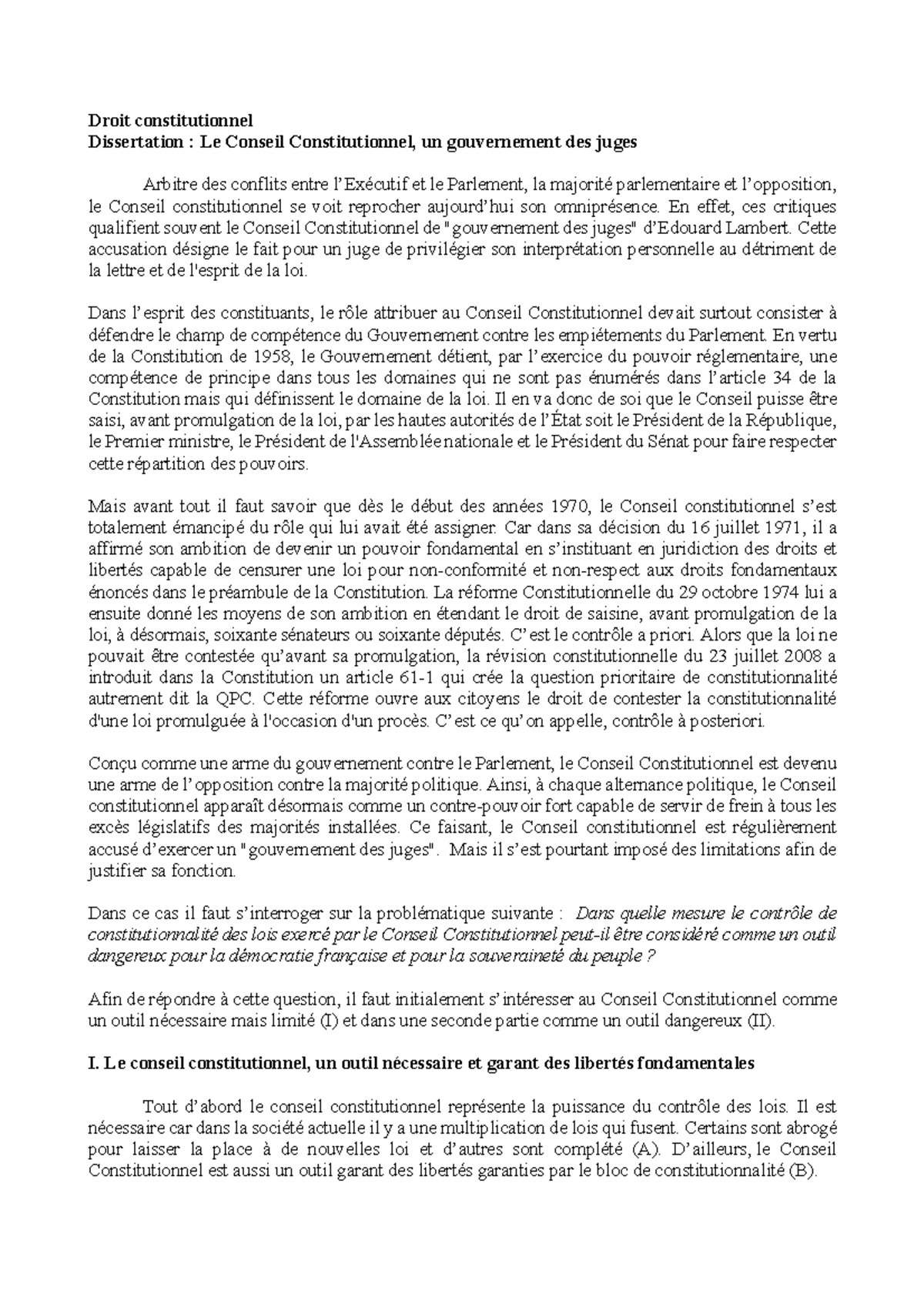 le conseil constitutionnel dissertation juridique