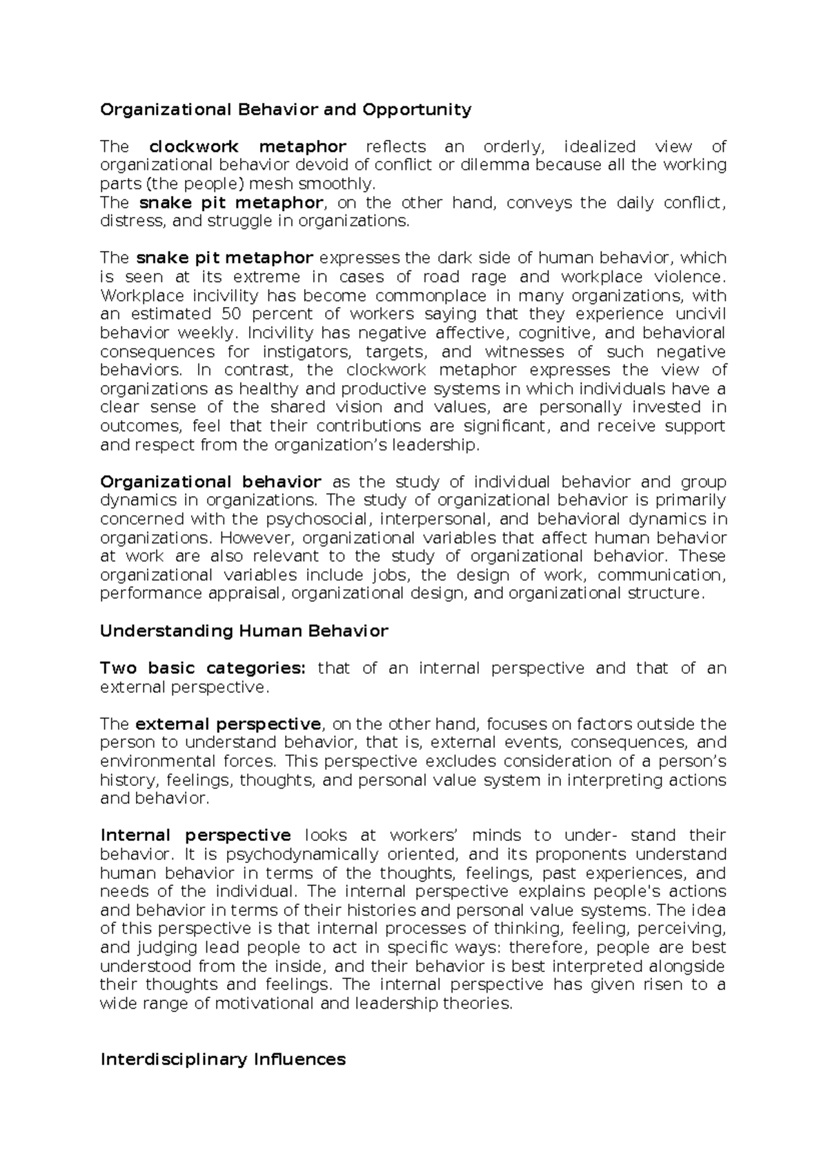 HBO Reviewer Summary Psychology Organizational Behavior and