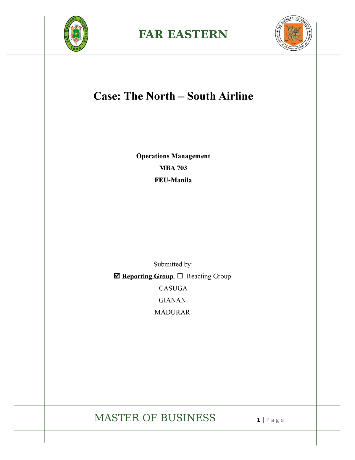 2 Case Study The North South Airline Case The North South