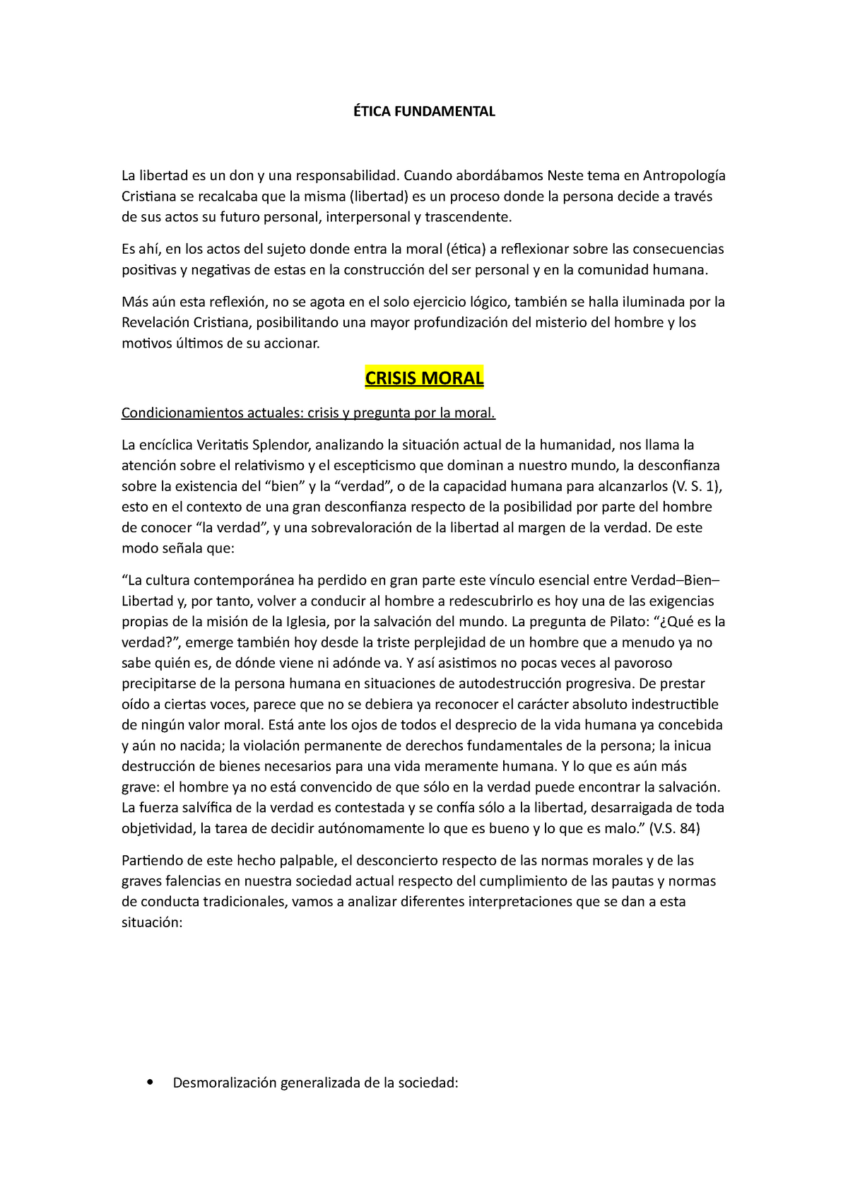 Unidades Del 1 Al 13 Etica Fundamental Resumen 2021 Ética Fundamental La Libertad Es Un 3861