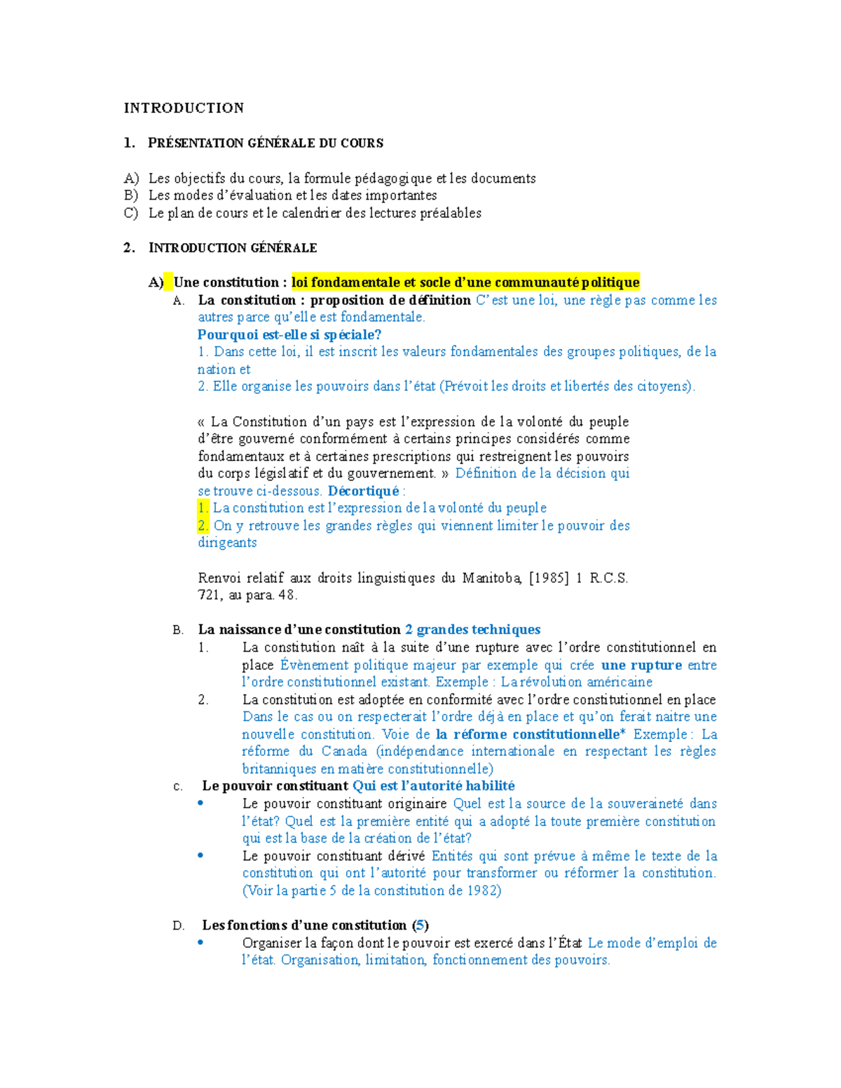 Plan détaillé et notes de cours partie 1 - INTRODUCTION 1. PRÉSENTATION ...