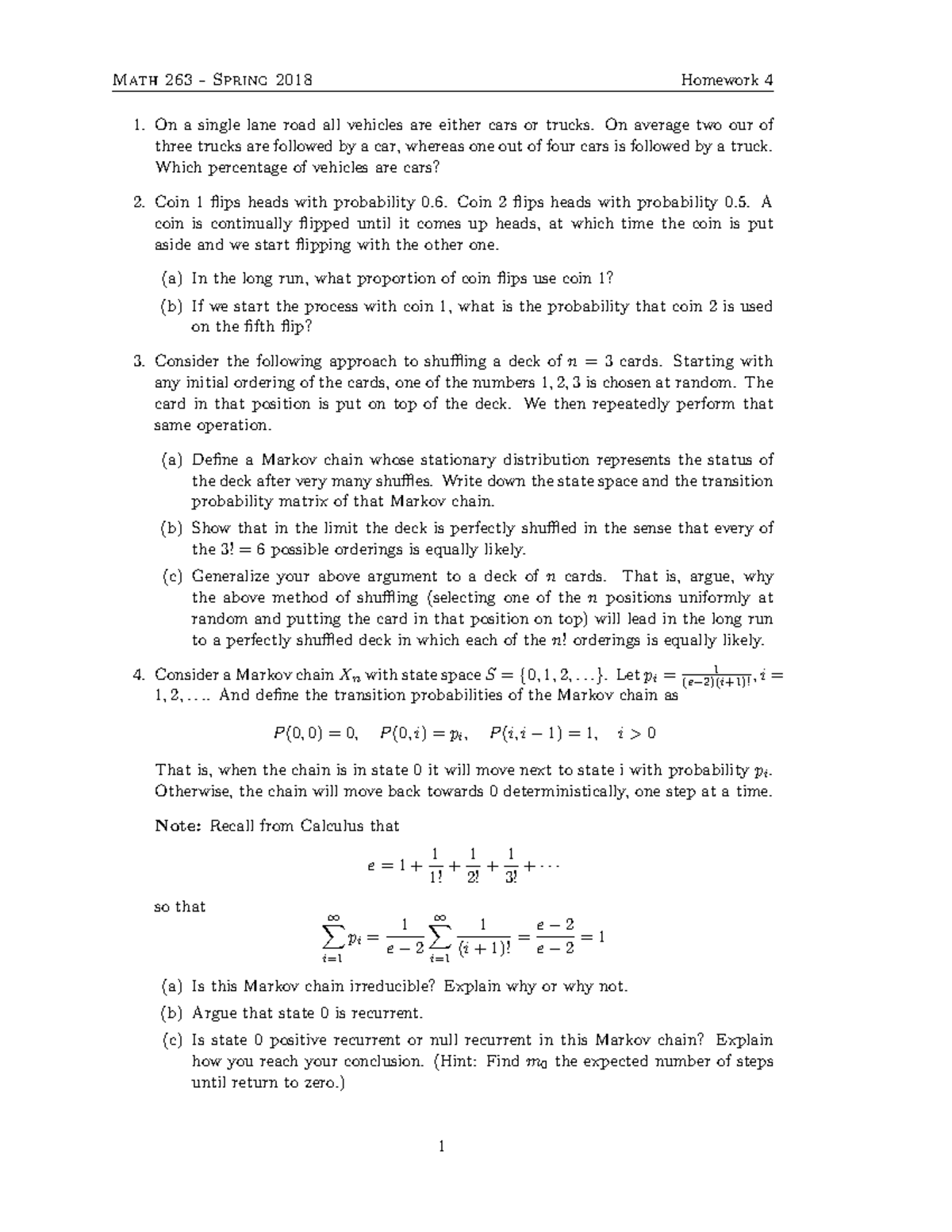 Homework 263 04 - Math 263 - Spring 2018 Homework 4 On a single lane ...