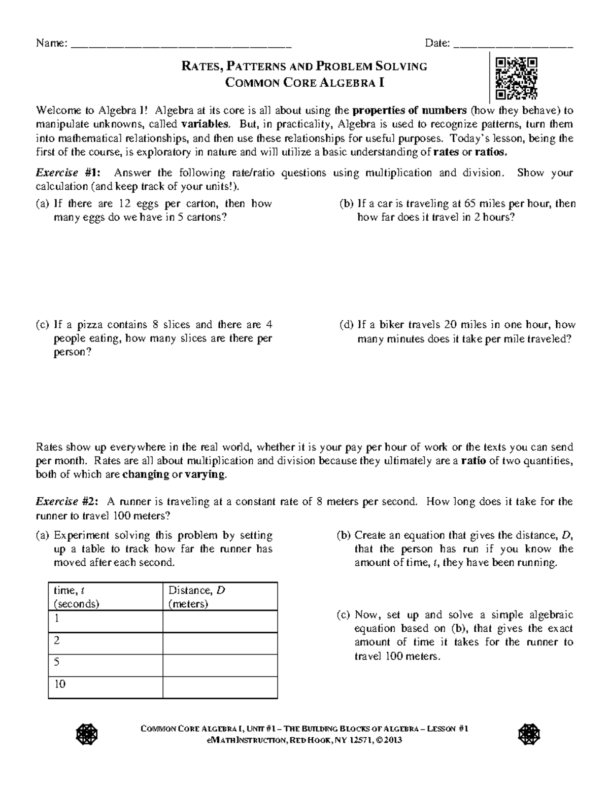 rates patterns and problem solving