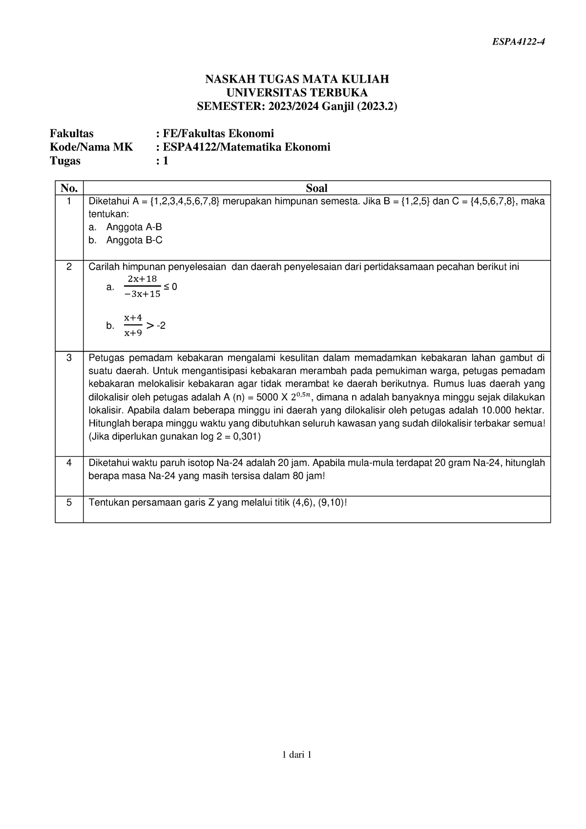 Soalespa Merged - Soal Matematika - ESPA4122- 4 1 Dari 1 NASKAH TUGAS ...