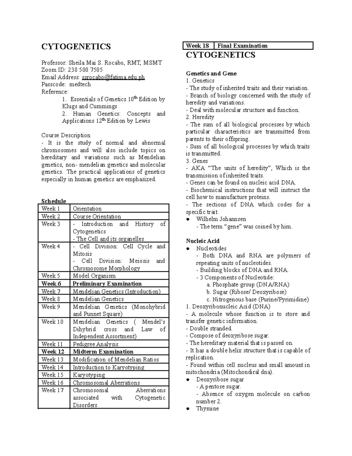 Introduction To Cytogenetics - CYTOGENETICS Professor: Sheila Mai S ...