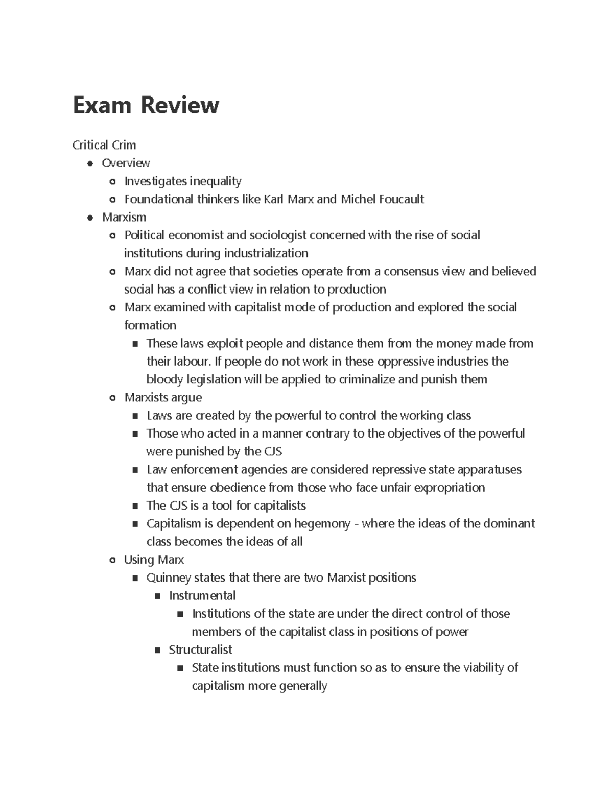 CRM 1300 Final Exam Review - Exam Review Critical Crim Overview ...