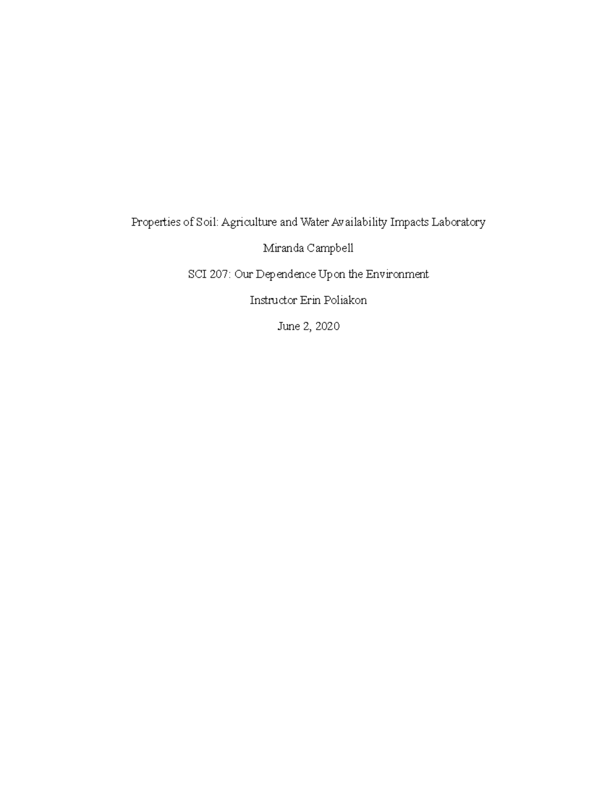 Week 2 - Laboratory - week two, lab - Properties of Soil: Agriculture ...