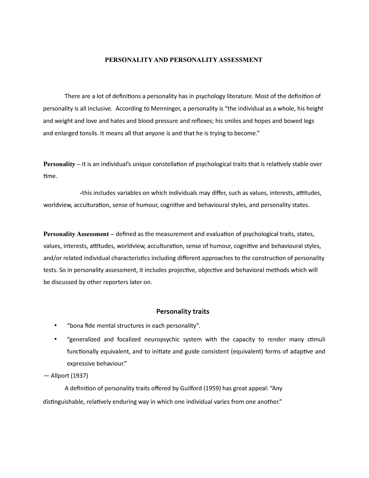 Topic-2 Personality-Assessment Written-Report - PERSONALITY AND ...