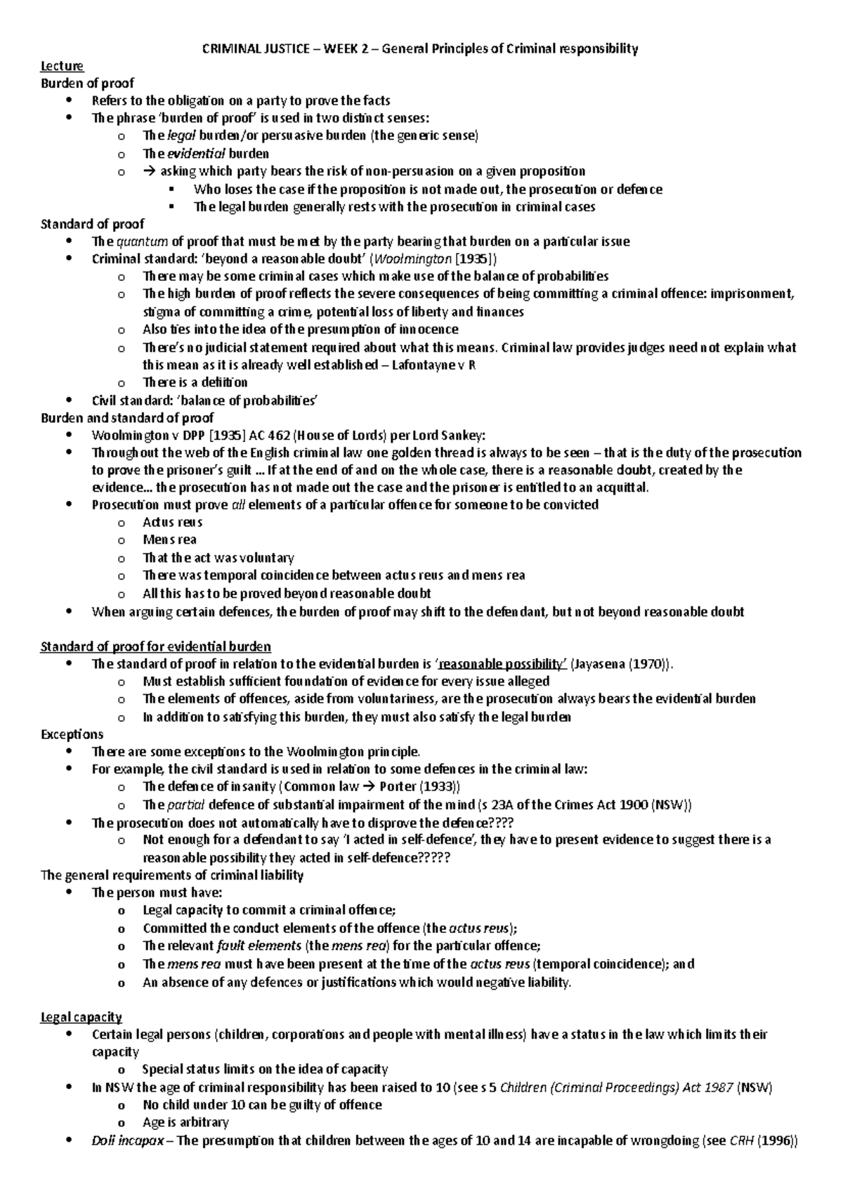 Criminal Justice week 2 lecture and tutorial notes - CRIMINAL JUSTICE ...