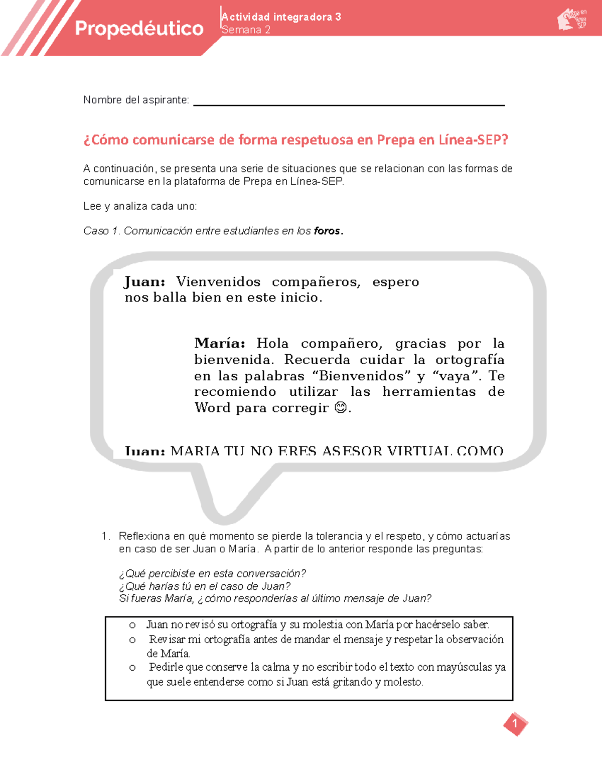 Actividad Integradora 3 Semana 2 Propedeutico - Nombre Del Aspirante ...