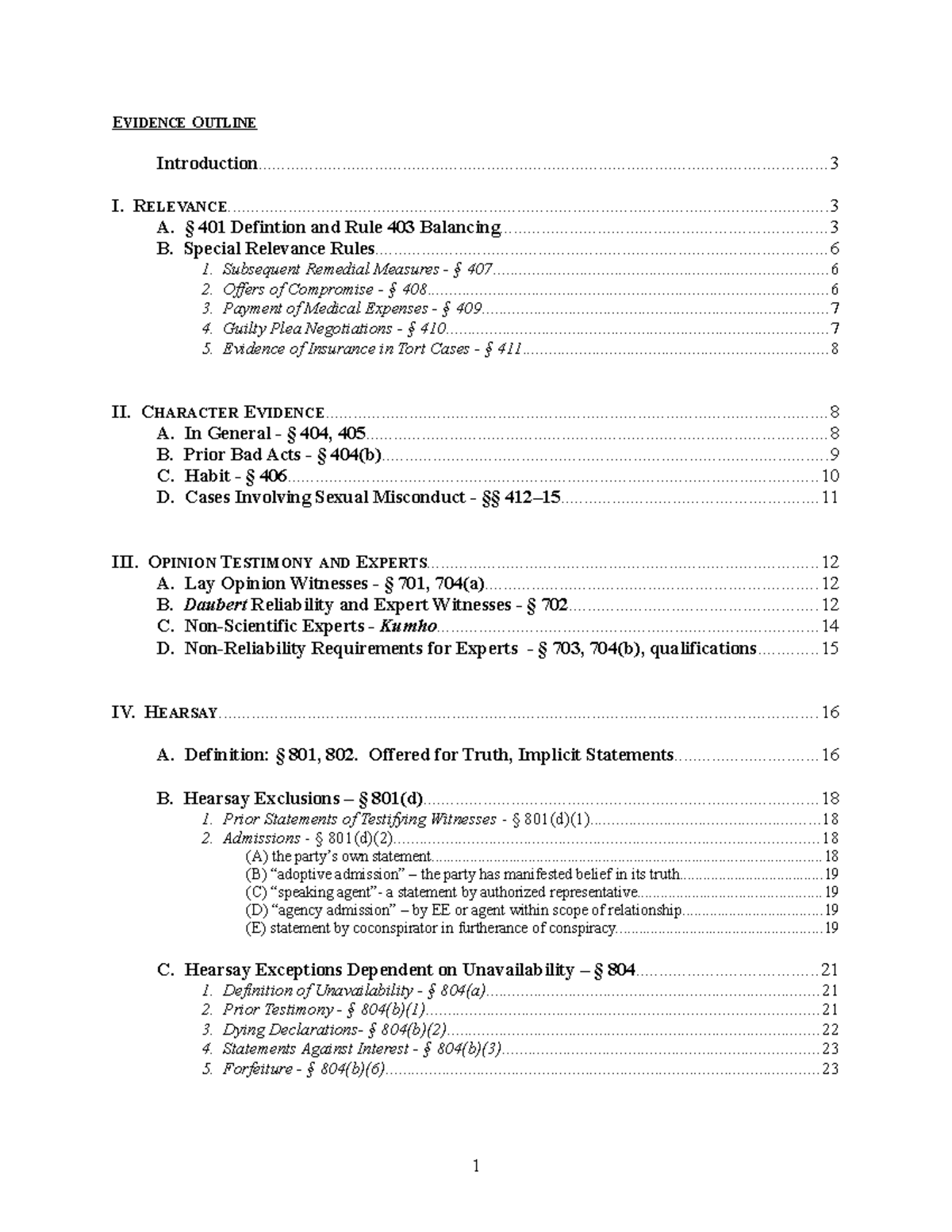 Evidence law - EVIDENCE OUTLINE - Studocu