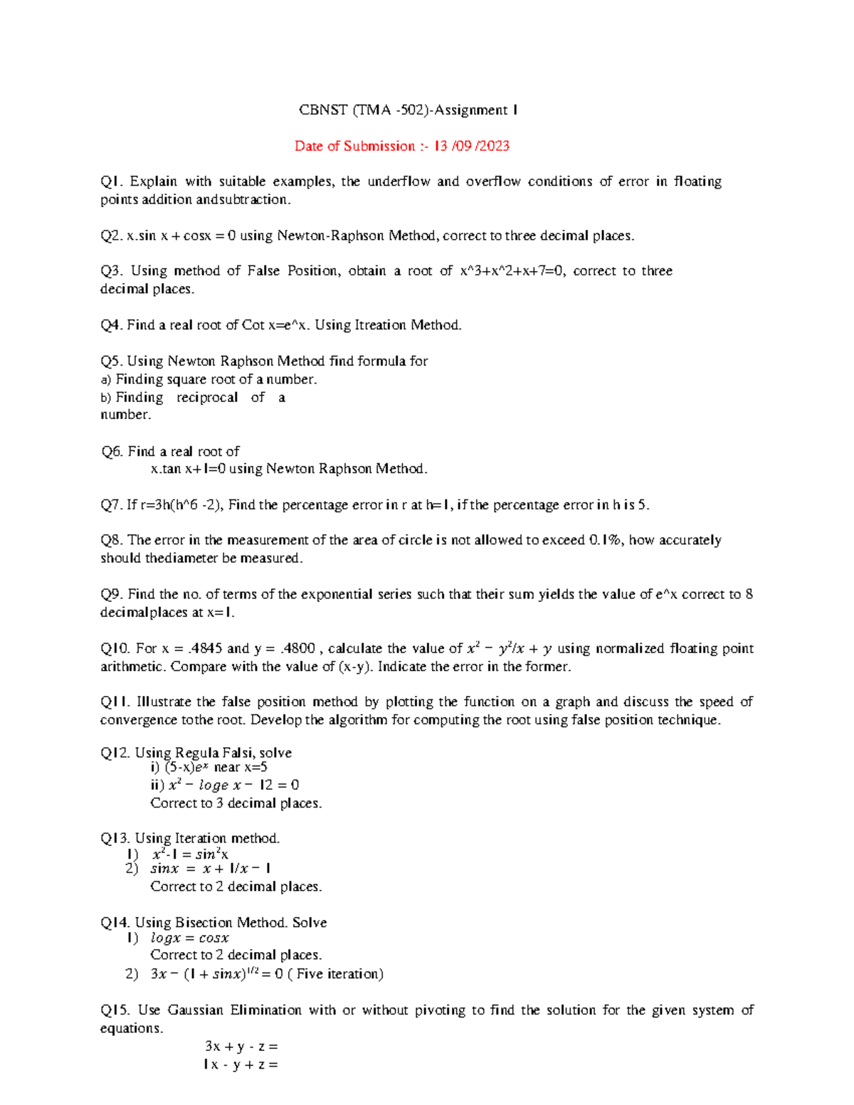 Cbnst Assignment 1 Dbe CBNST (TMA 502)Assignment 1 Date of