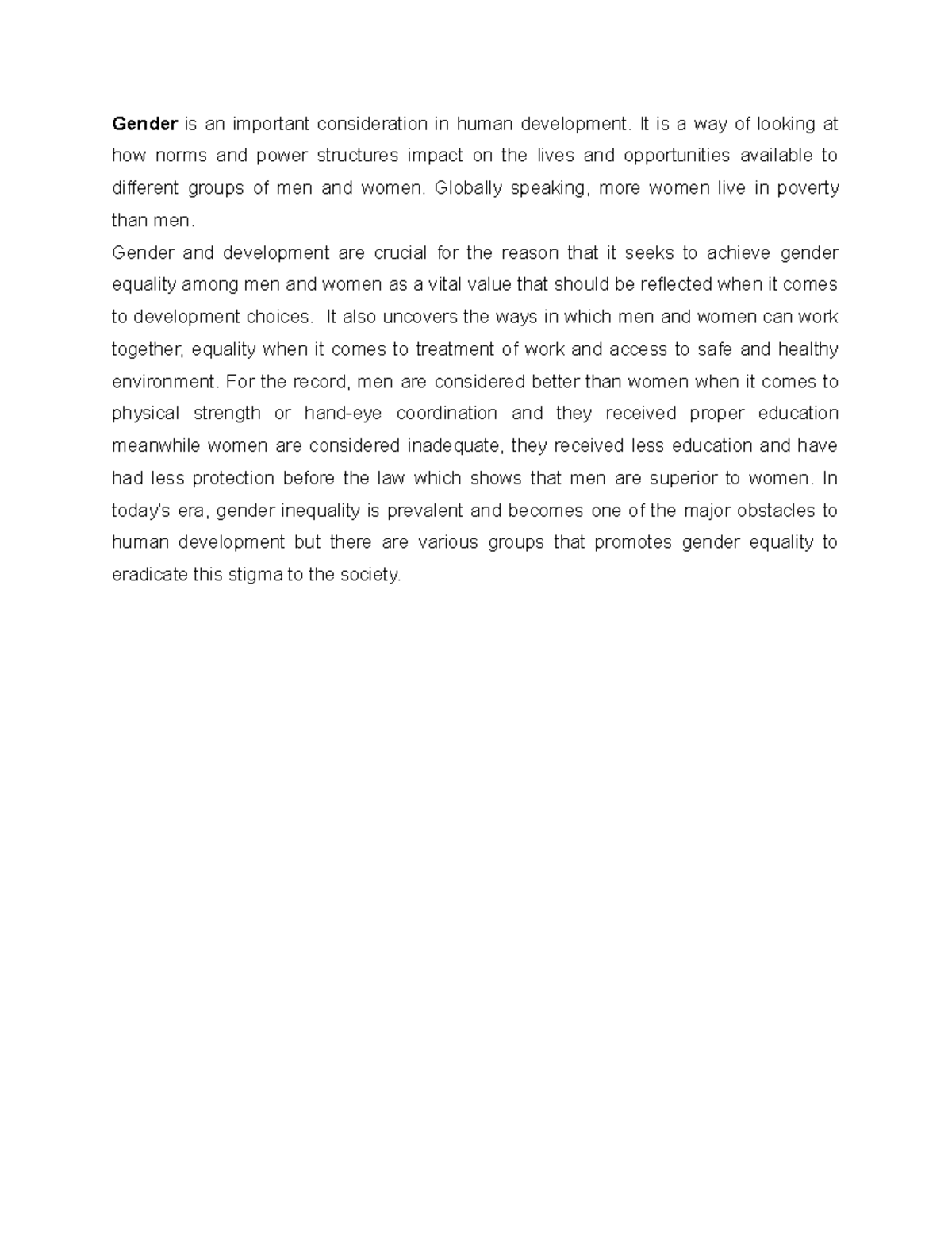 Gender is an important consideration development - Gender is an ...