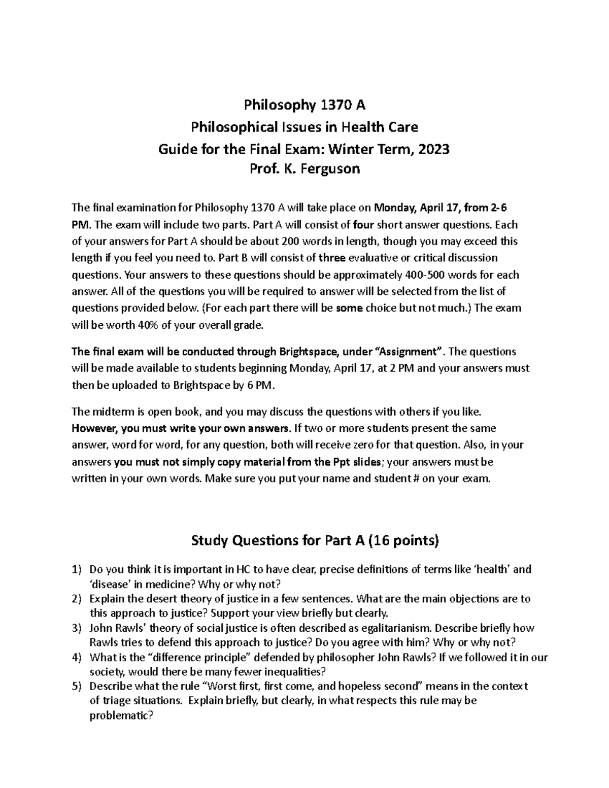 1370A Guide FE Winter 2023 - Philosophy 1370 A Philosophical Issues in ...