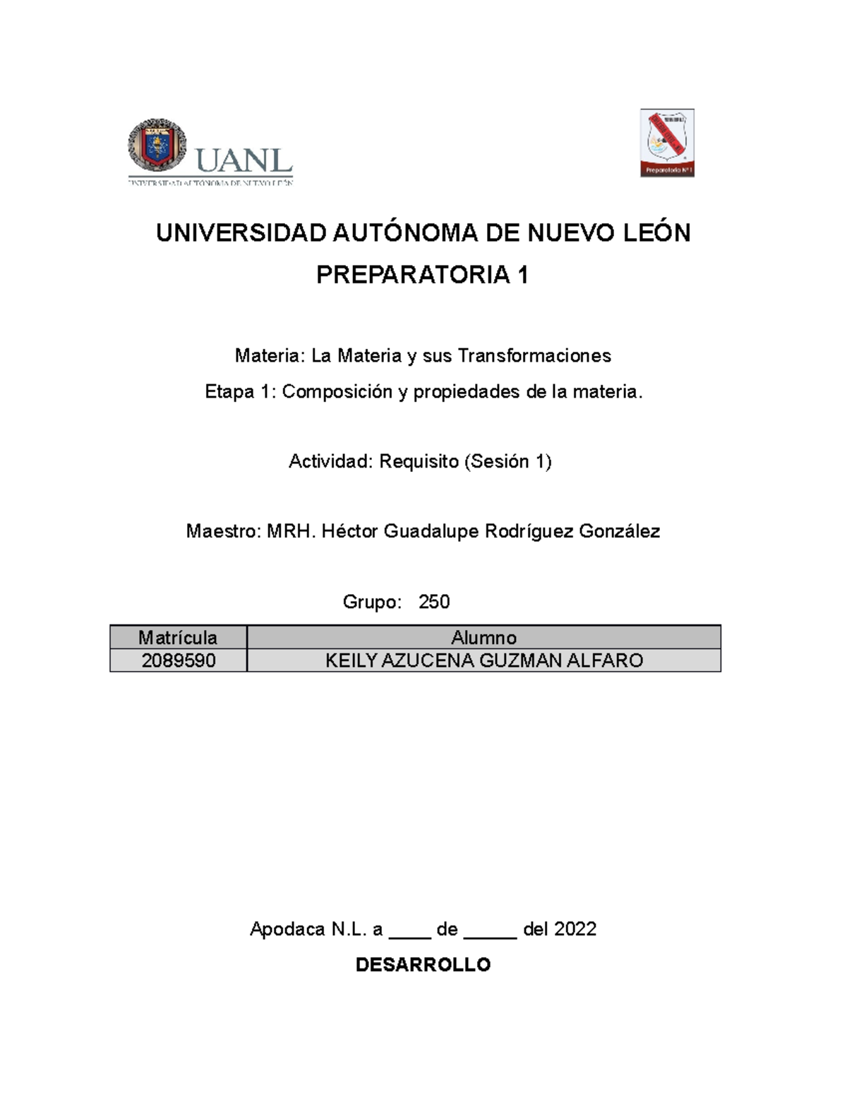 La materia y sus transformaciones etapa 1 sesión 1 - UNIVERSIDAD ...