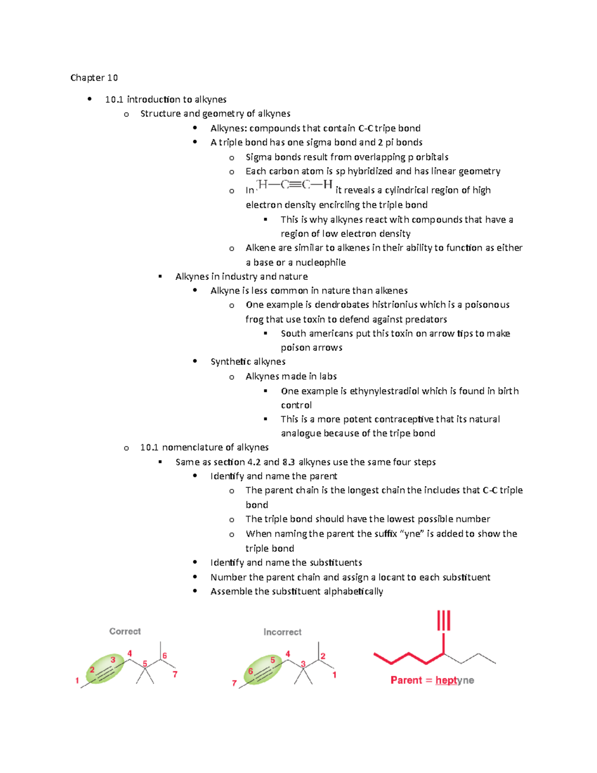 Chapter 10 - lecture notes - Chapter 10 10 introduction to alkynes o ...